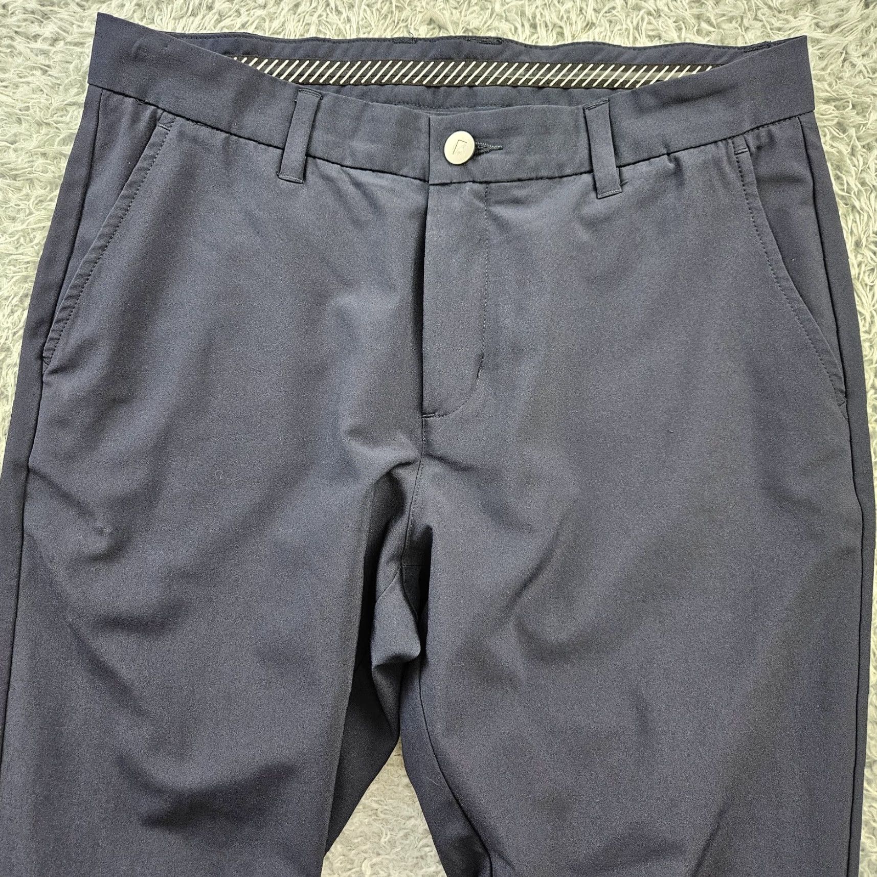 PRIMO Golf Pants Men 32 Regular Blue Pant Chino 5-Pocket Tapered Zip Ankle Inseam 30 Satin Polyester Front Flat Front Waist 31 Classic Sports Mens
