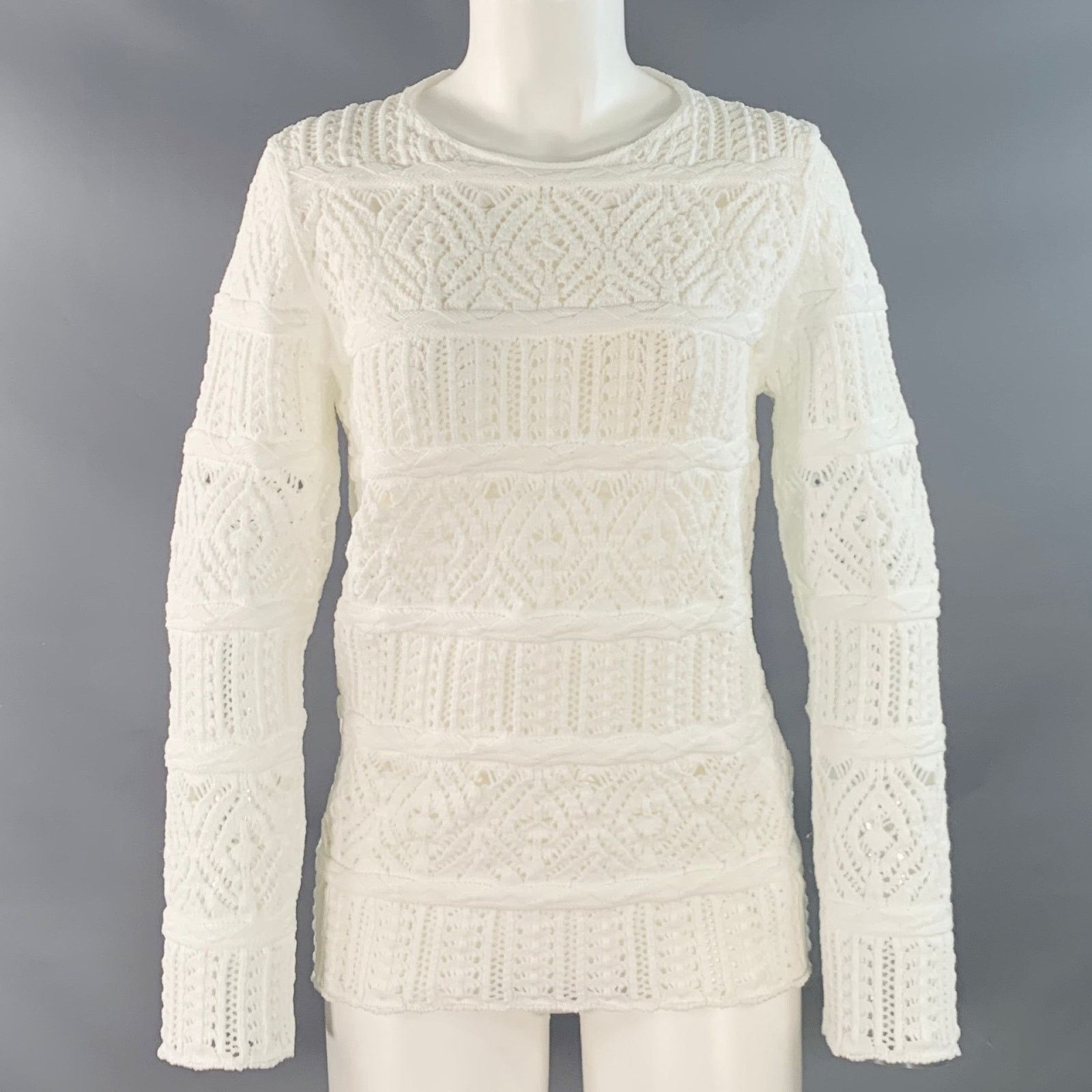 2022 Size M White Textured Knit Polyester Crew Neck Sweater