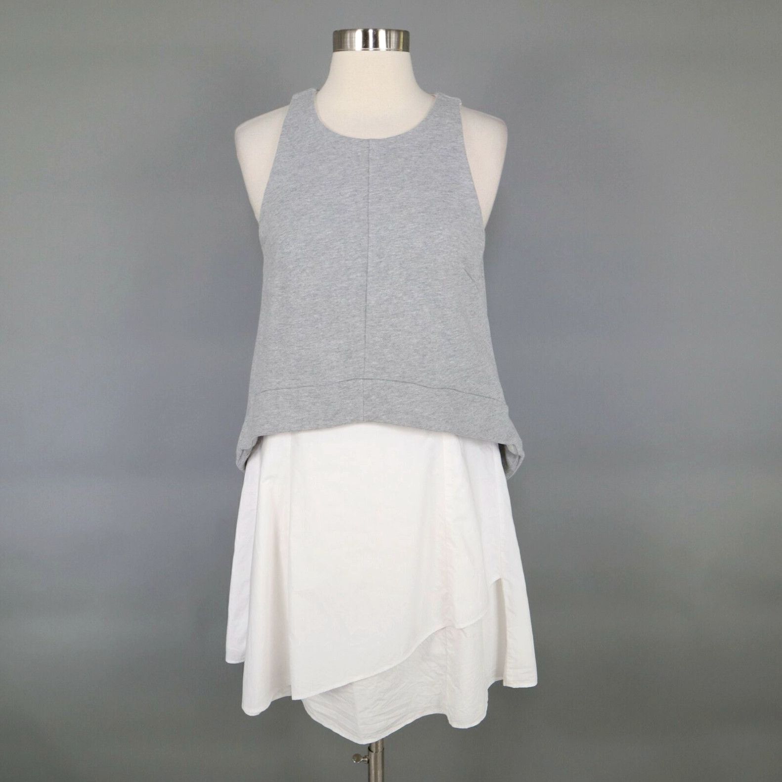 image of Derek Lam 10 Crosby Tunic Tank Top 4 Gray White Layered Hi-Low Sleeveless, Women's (Size Small)