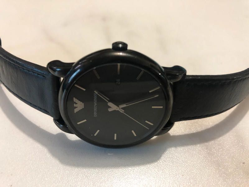 Emporio Armani black dial leather strap Mens Watch