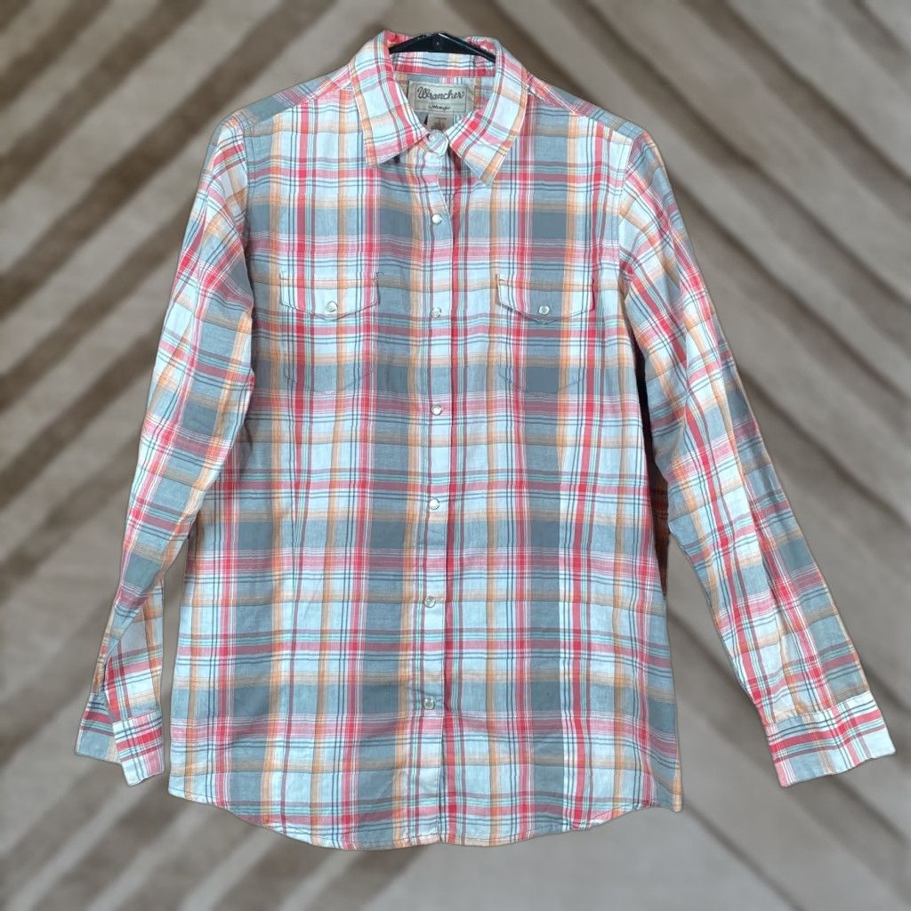 Wrangler Wrangler Womens Shirt Orange White Plaid Pearl Snap Button Down L Shirt Size L / US 10 / IT 46 - 1 Thumbnail