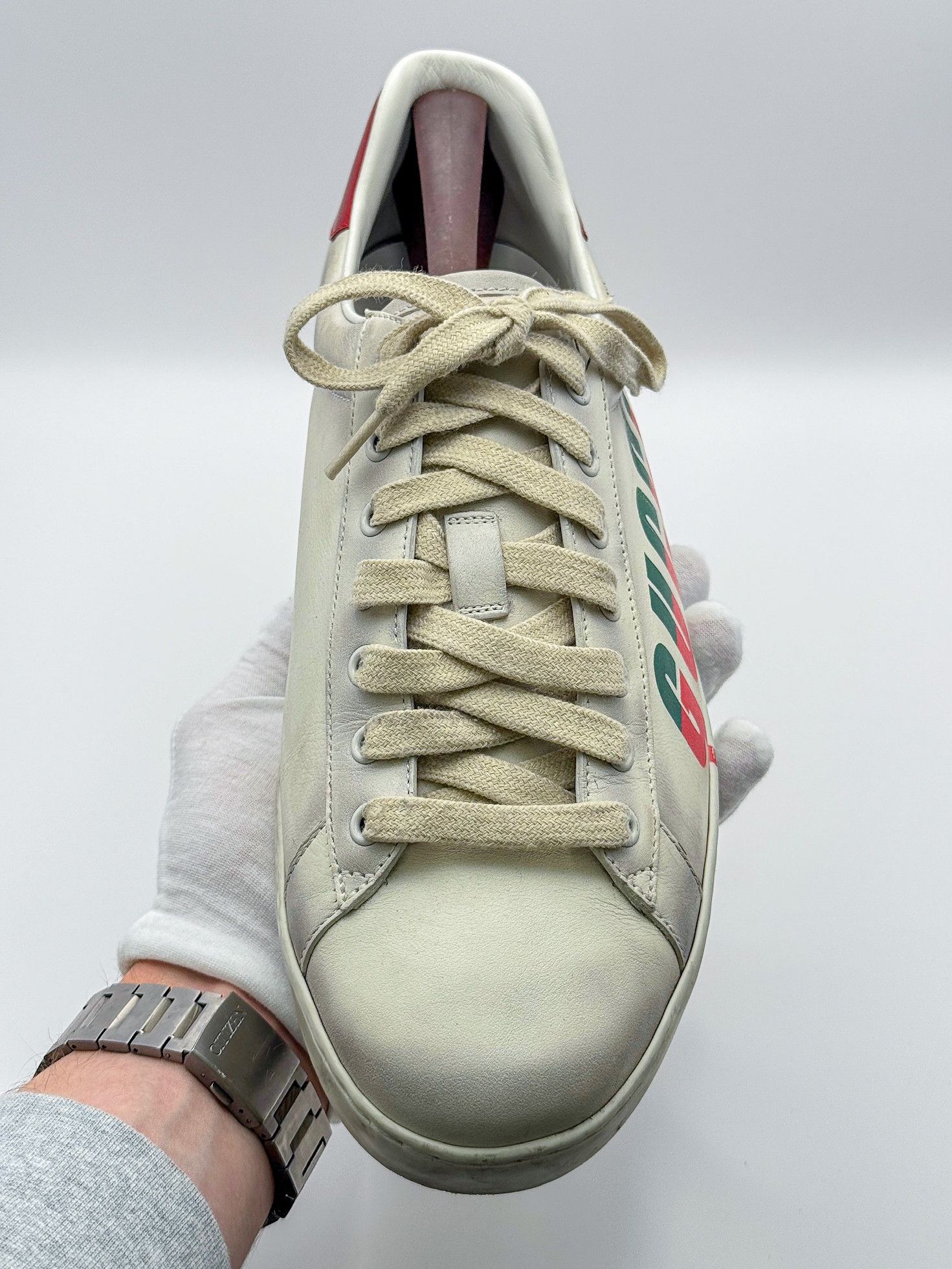 Gucci Gucci Ace Graffiti Logo Distressed White-Beige Leather Size US 10 / EU 43 - 7 Thumbnail