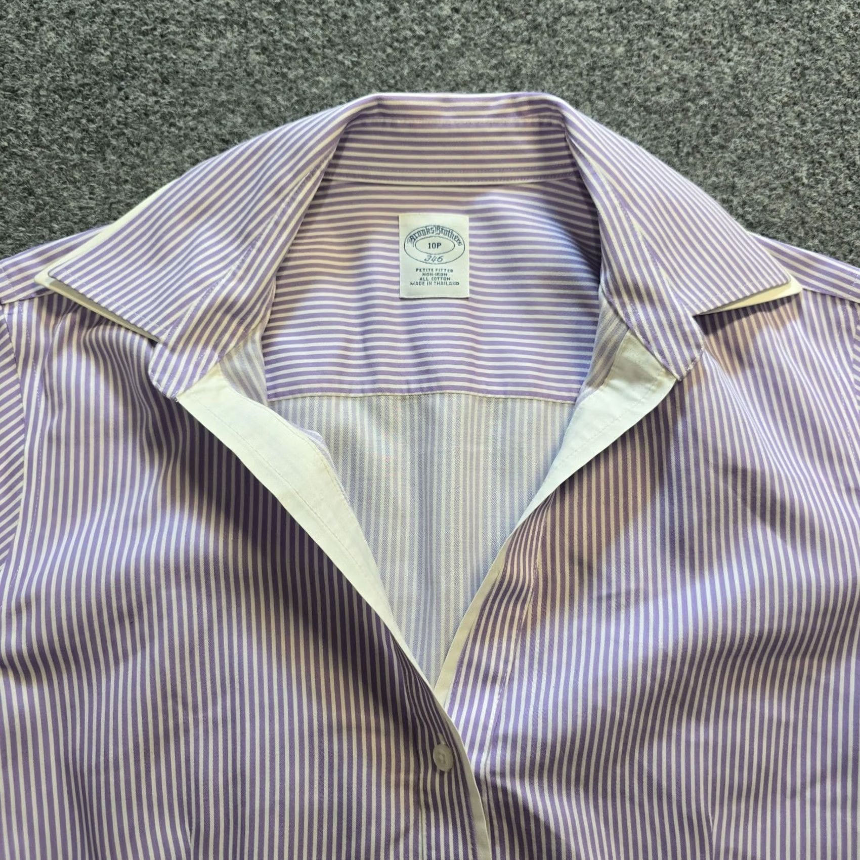 Brooks Brothers Brooks Brothers Top Womens Size 10P Petite Purple White Striped Button Career Shirt Size L / US 10 / IT 46 - 2 Thumbnail