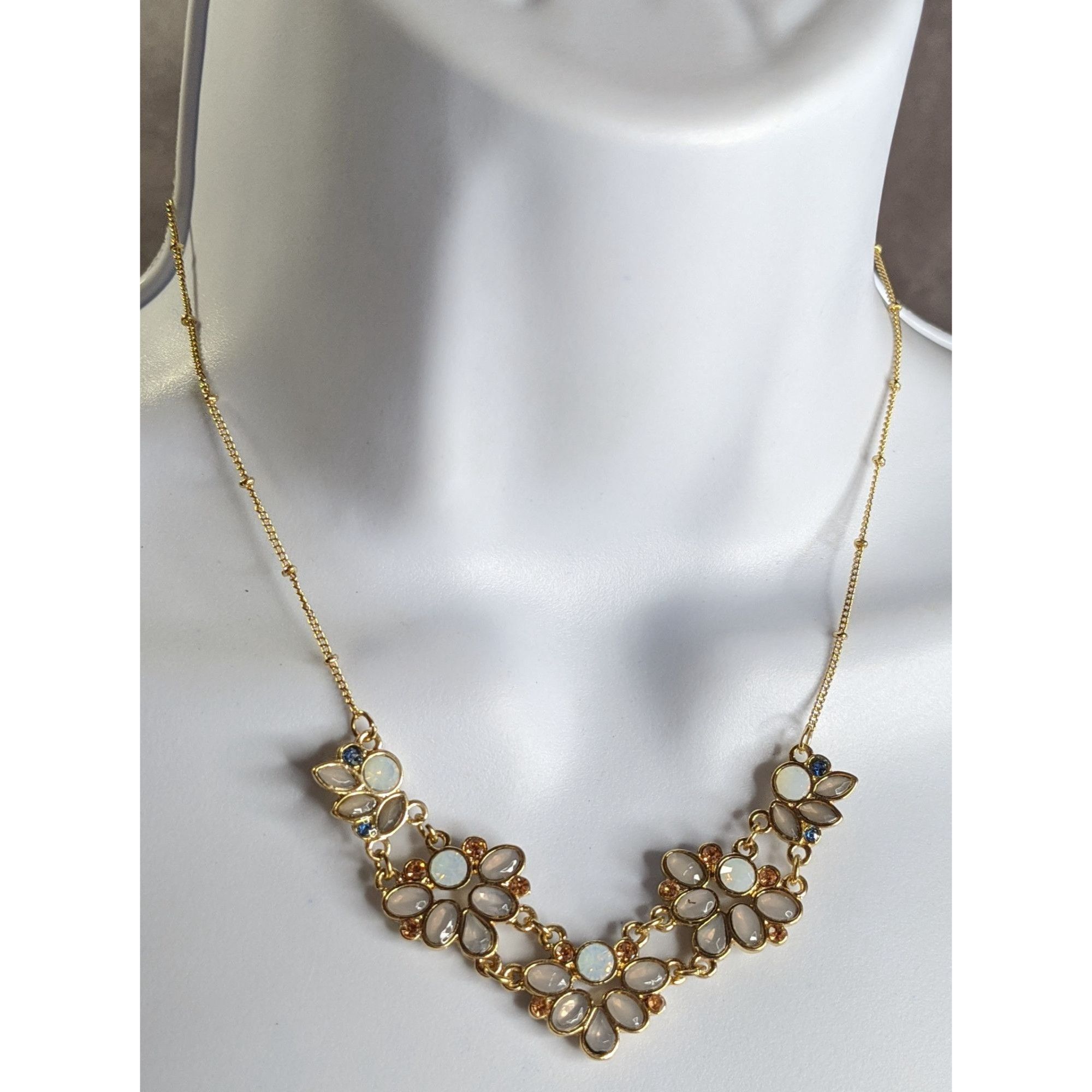 Other Floral Gold Tone Necklace With Faux Opal & Rhinestone Accent Size ONE SIZE - 4 Thumbnail