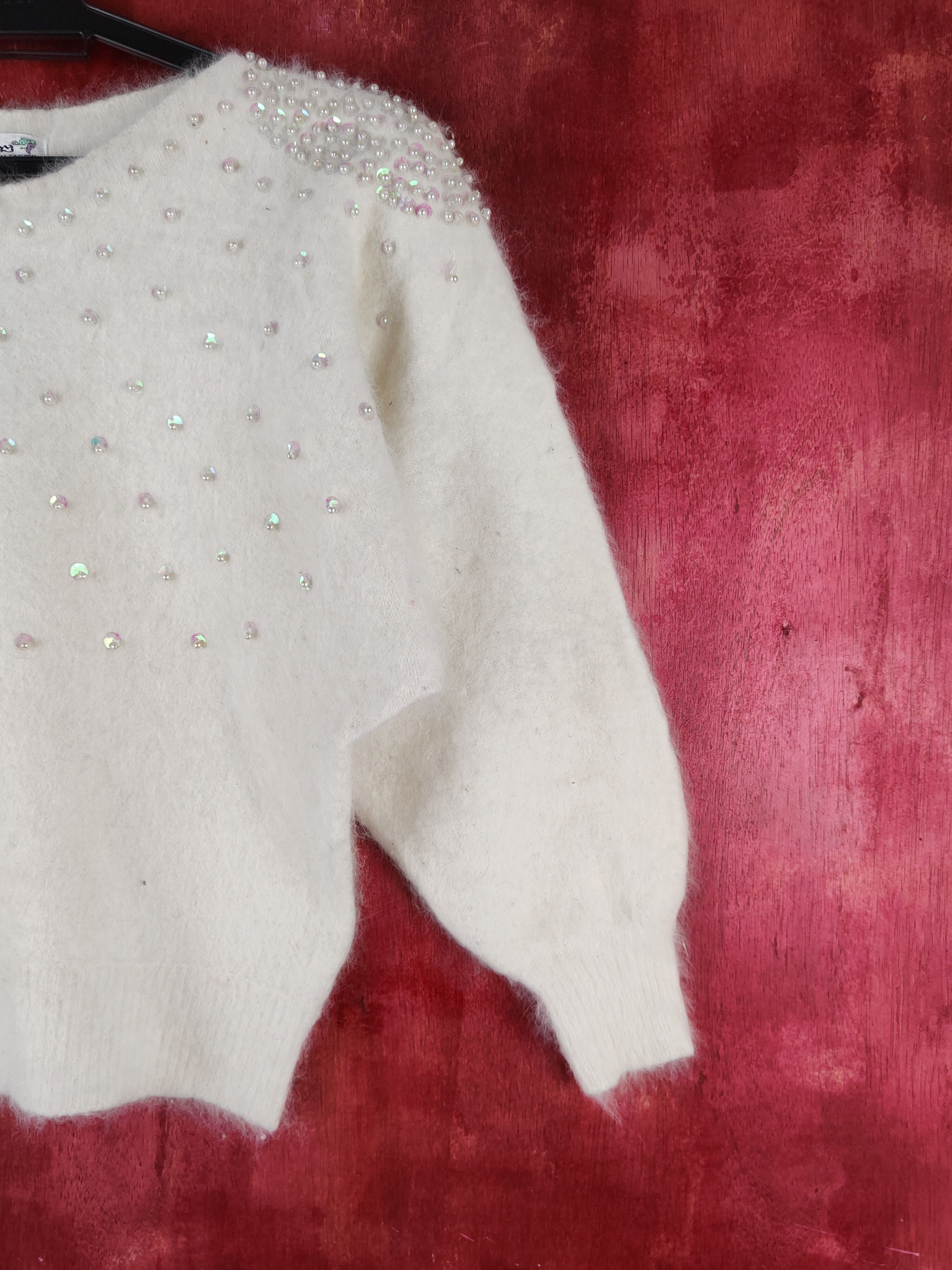 Homespun Knitwear A-Ram White Shag Shaggy Fur Mohair Knitwear #S2182 Size S / US 4 / IT 40 - 7 Thumbnail