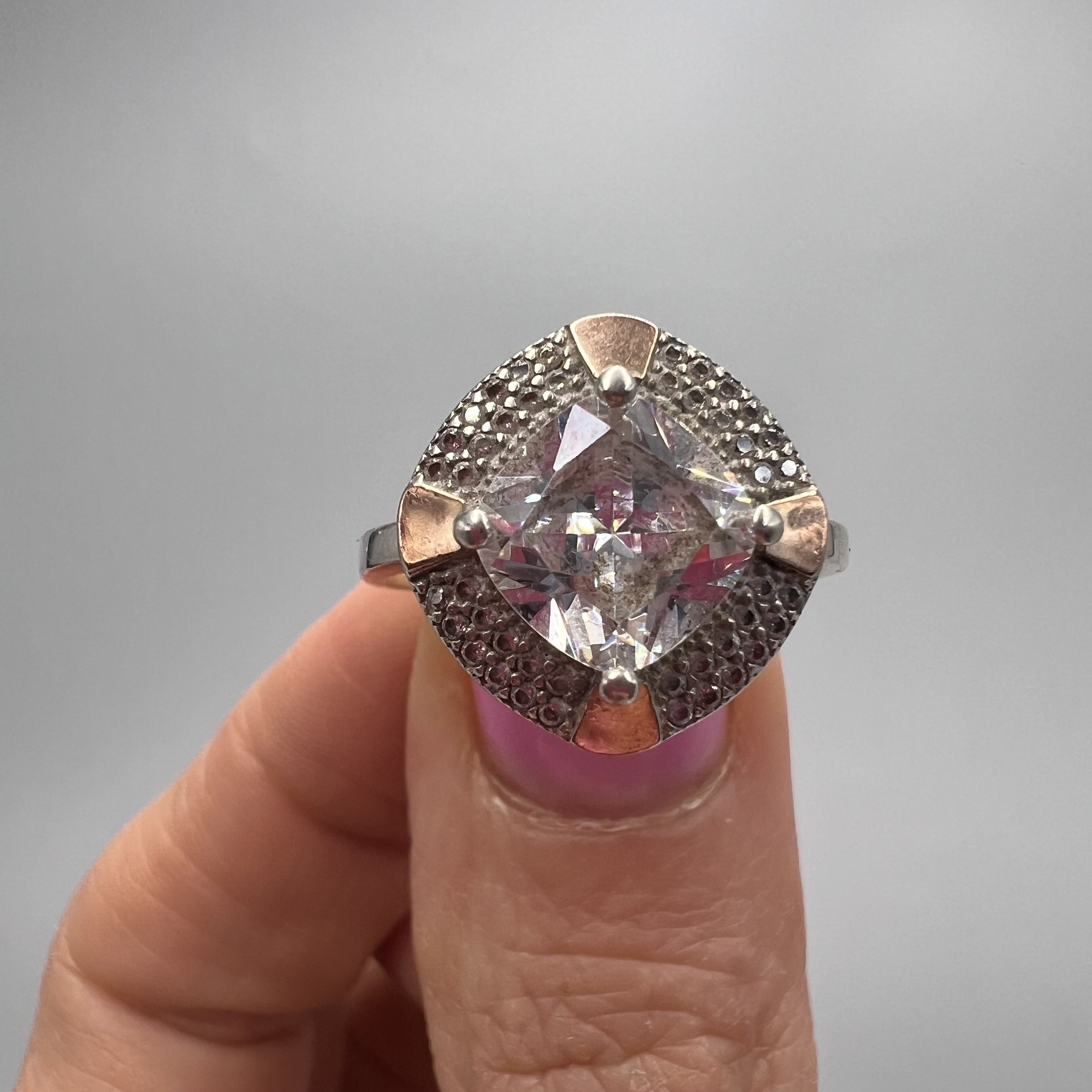 Vintage Vintage Ring Gilt Sterling Silver 925 Stone Jewelry S 8.5US Size ONE SIZE - 2 Thumbnail