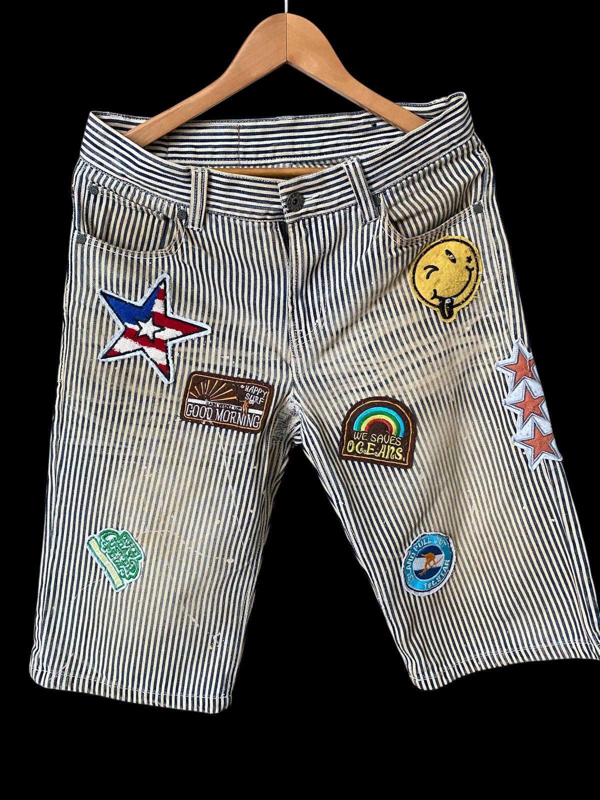 Hysteric Glamour × Japanese Brand × Vintage Vintage Clone jeans patchwork striped jail rare design Size US 32 / EU 48 - 1 Thumbnail