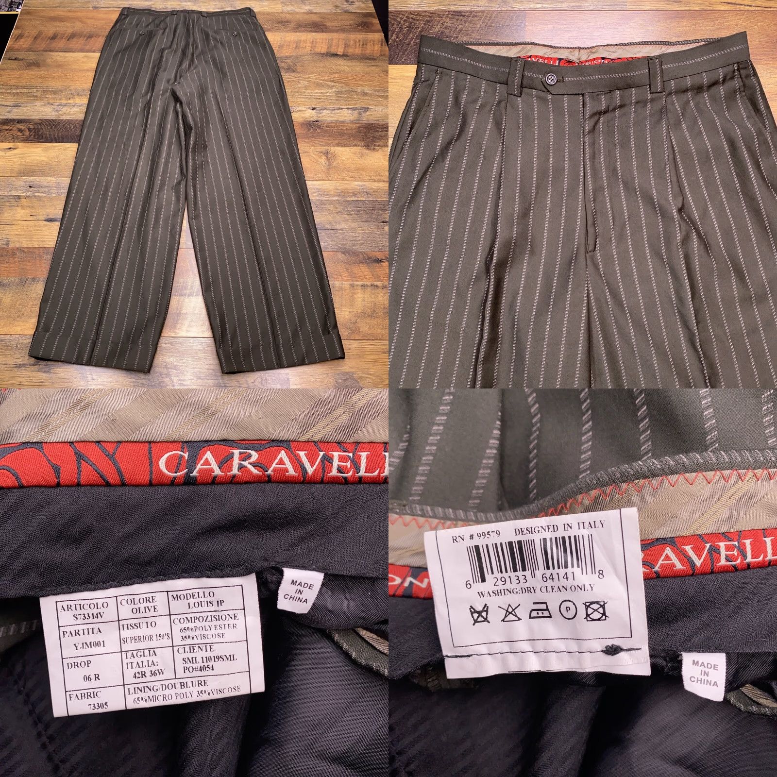 Vintage Caravelli Suit 42R 2 Piece Green Striped Polyester Viscose Formal Wedding Men Regular 2 Piece Vintage No Size 42R - 10 Thumbnail