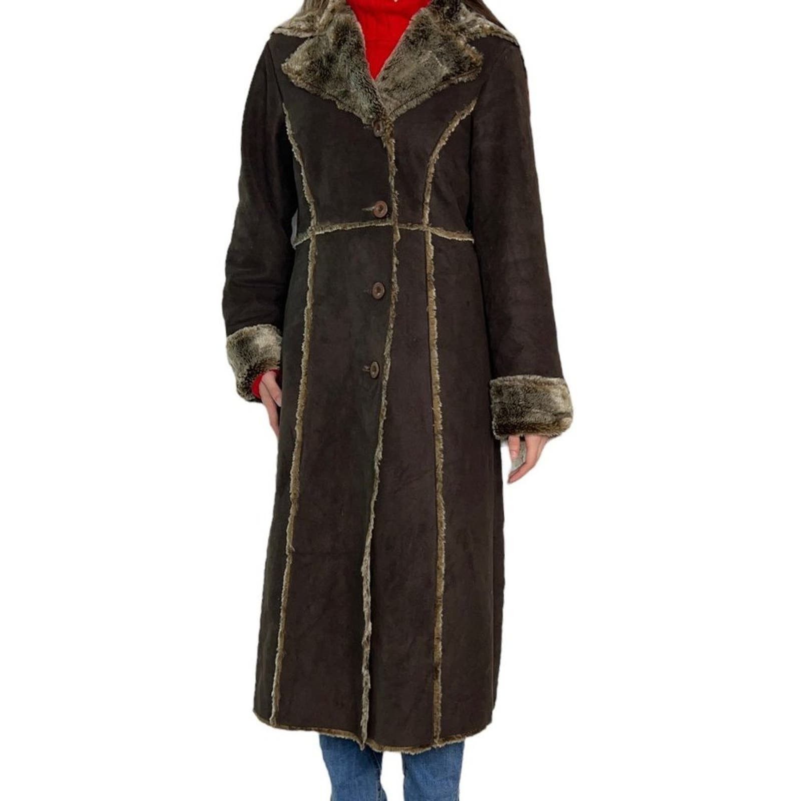 image of Y2K Bebe Afghan Penny Lane Coat Jacket Long Brown, Women's (Size Small)