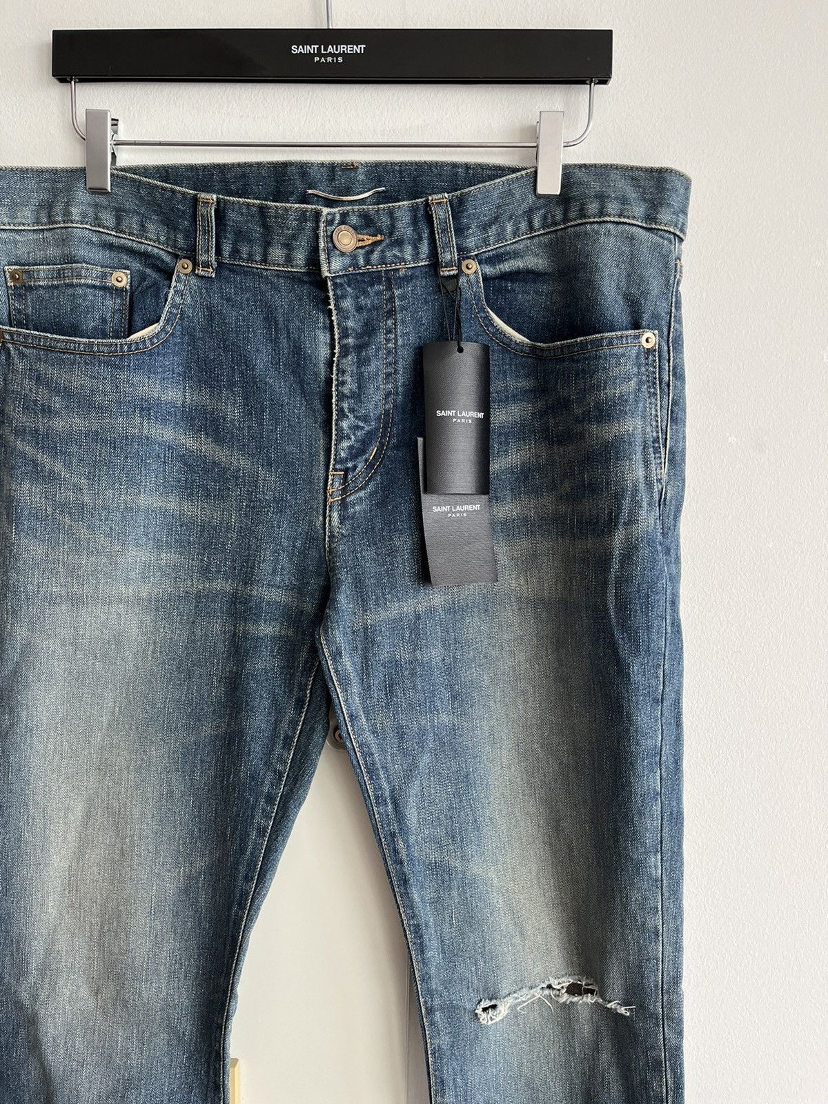 Hedi Slimane × Saint Laurent Paris × Yves Saint Laurent Saint Laurent Runway Sold Out Distressed Ripped Denim Jeans Size US 33 - 13 Thumbnail