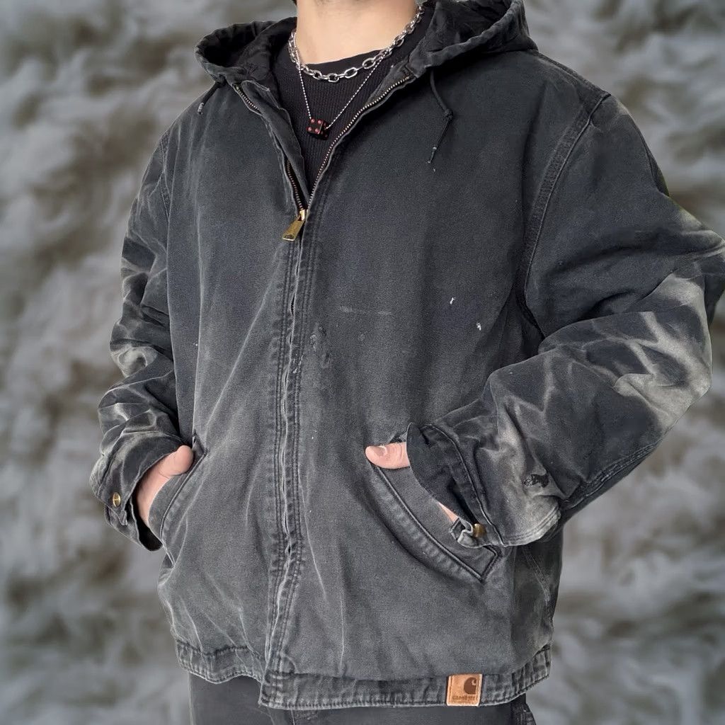 Carhartt VINTAGE Carhartt Jacket Hooded 90s Black XL Men Bomber Workwear Distressed Smokey Honeycomb - Hooded Size US XL / EU 56 / 4 - 1 Thumbnail