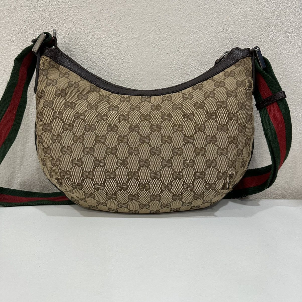 Gucci GUCCI GG MONOGRAM CANVAS WEB HALF MOON CROSSBODY BAG 16 Size ONE SIZE - 3 Thumbnail
