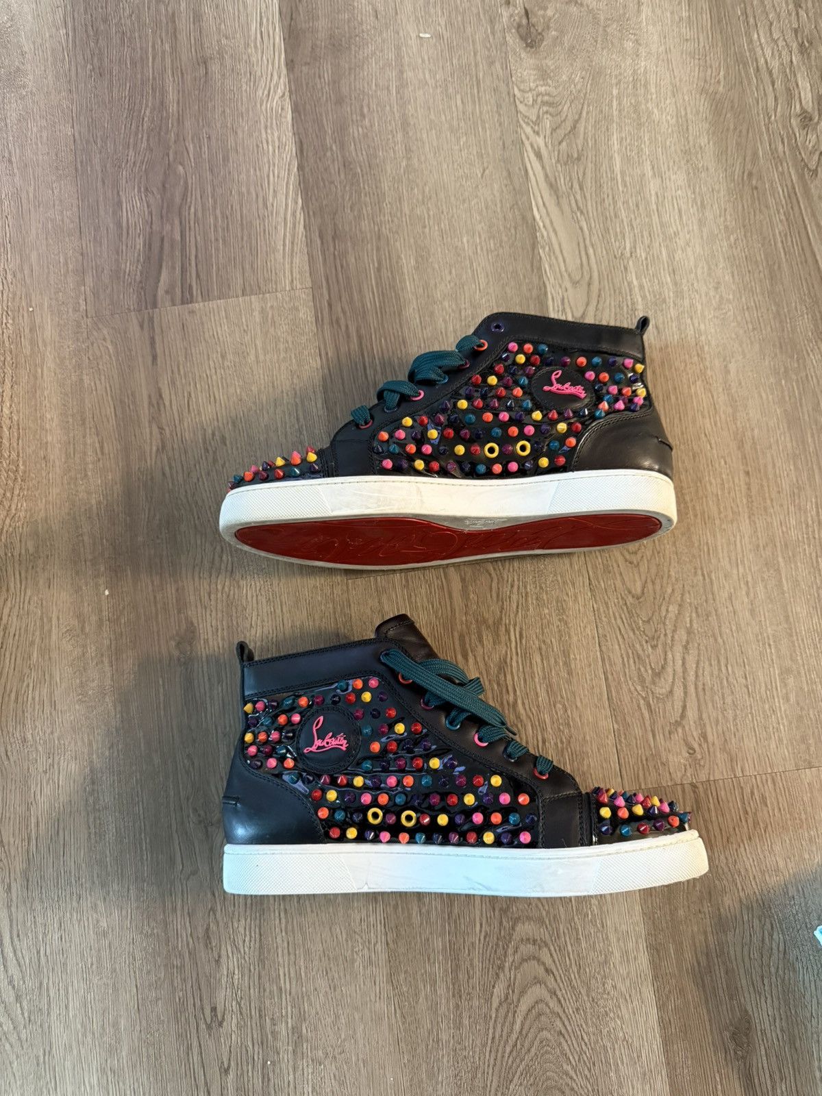 Christian Louboutin CHRISTIAN LOUBOUTIN Black Leather Multicolor Spikes Size US 11.5 / EU 44-45 - 1 Thumbnail