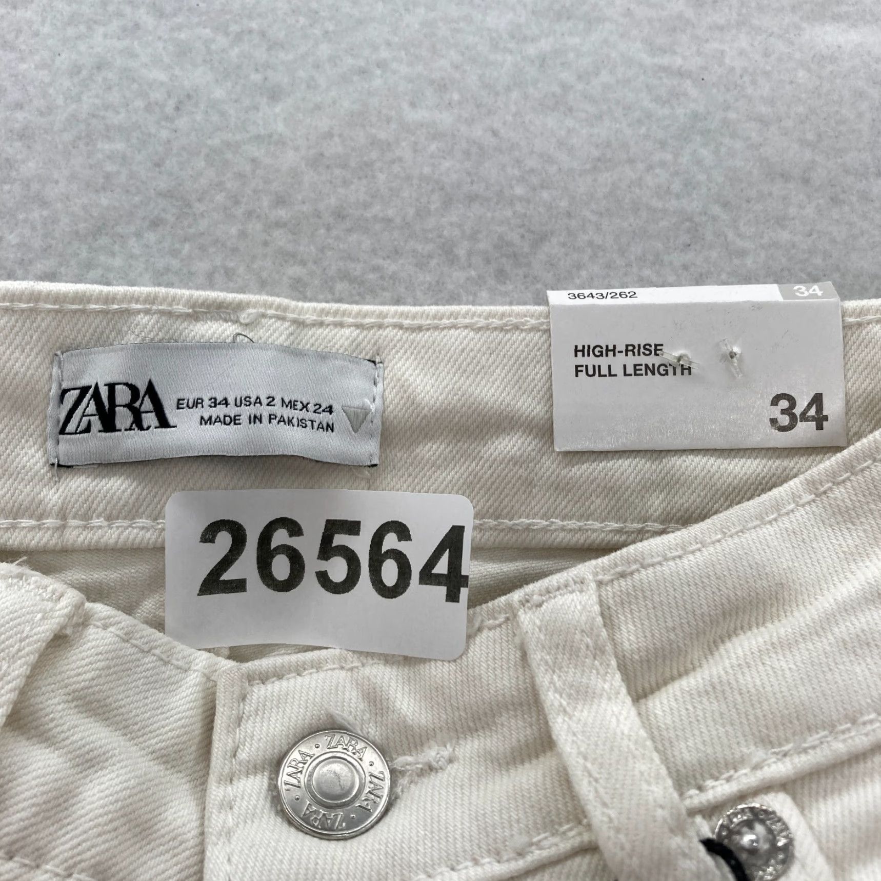 Zara ZARA Jeans Women's 2 Slim Straight High Rise Light Beige Stretch Denim Split Hem 5-Pocket Cotton Spandex Denim Size 26" / US 2 / IT 38 - 6 Thumbnail