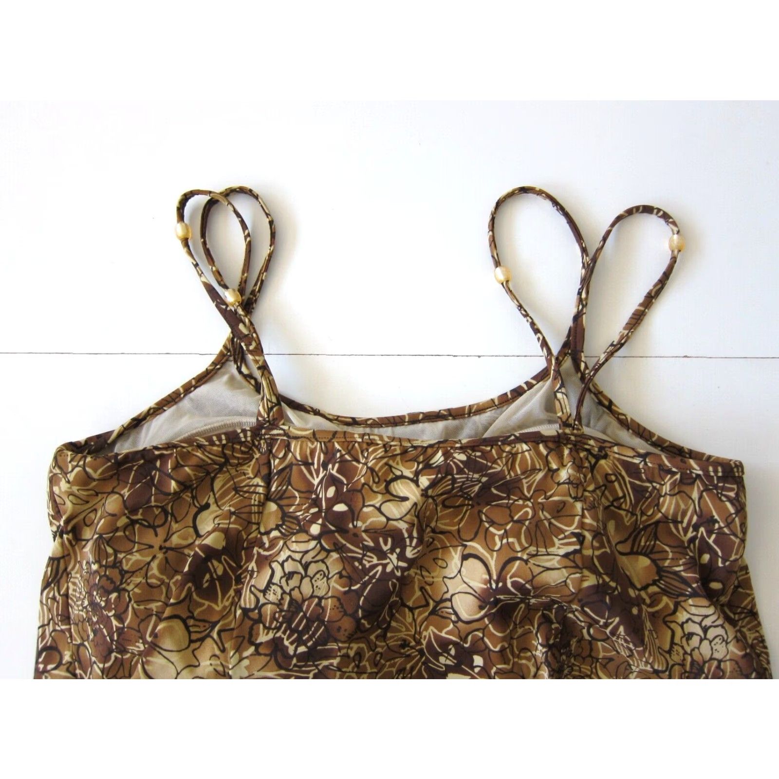 Vintage Suit Yourself Brown Black Floral Built In Padded Bra Swimsuit Tankini Women 22W Size 3XL / US 20-22 - 7 Thumbnail