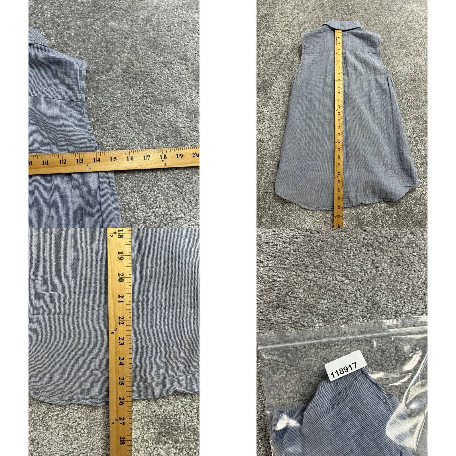 Theory Theory Shirt Womens Small Blue Striped Cotton Pleated Button Down Sleeveless Top Size S / US 4 / IT 40 - 8 Thumbnail