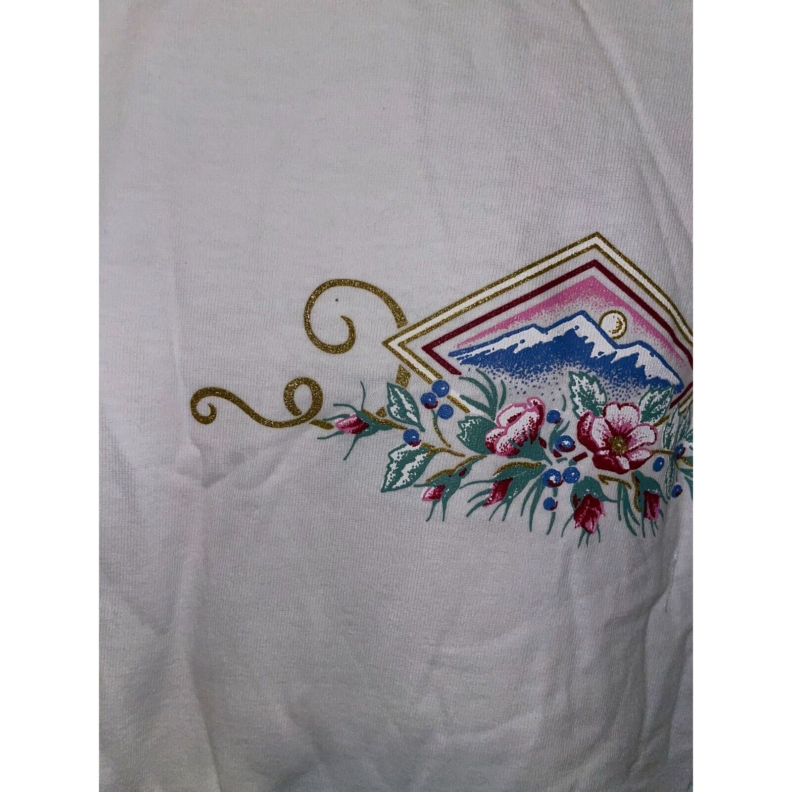 Vintage Womens Vintage Mountain Shirt HL Miller Gold White Tee 90s L Size L / US 10 / IT 46 - 4 Thumbnail