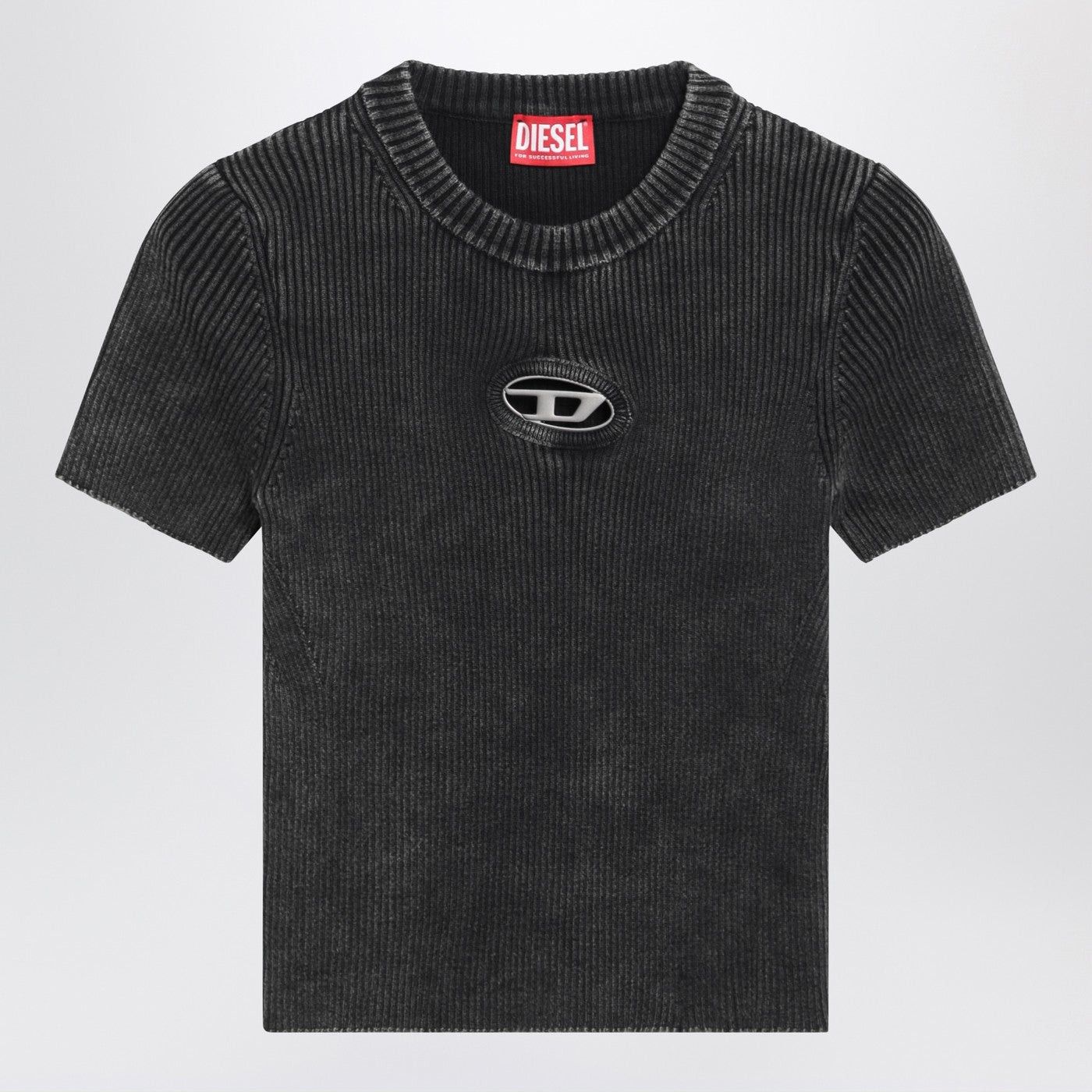 Diesel Diesel Cropped Washed Black T-Shirt With Metallic Oval D Size M / US 6-8 / IT 42-44 - 1 Thumbnail