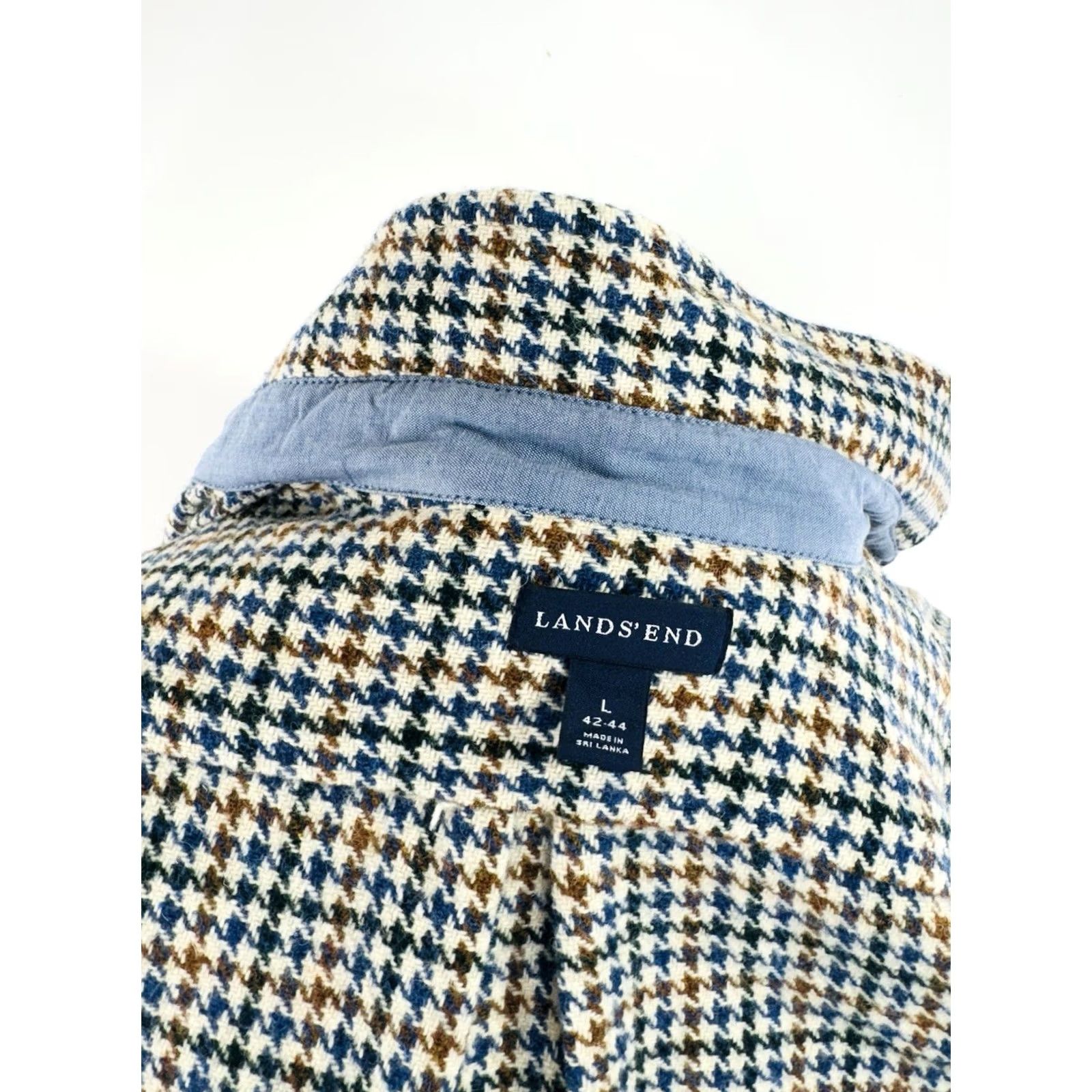 Lands' End Lands' End Wool Houndstooth Tweed Field Ranch Chore Hunting L Jacket Mens Large Blue / Brown / Beige Wool Tweed Jacket Hunting 90s Century? Size US L / EU 52-54 / 3 - 7 Thumbnail