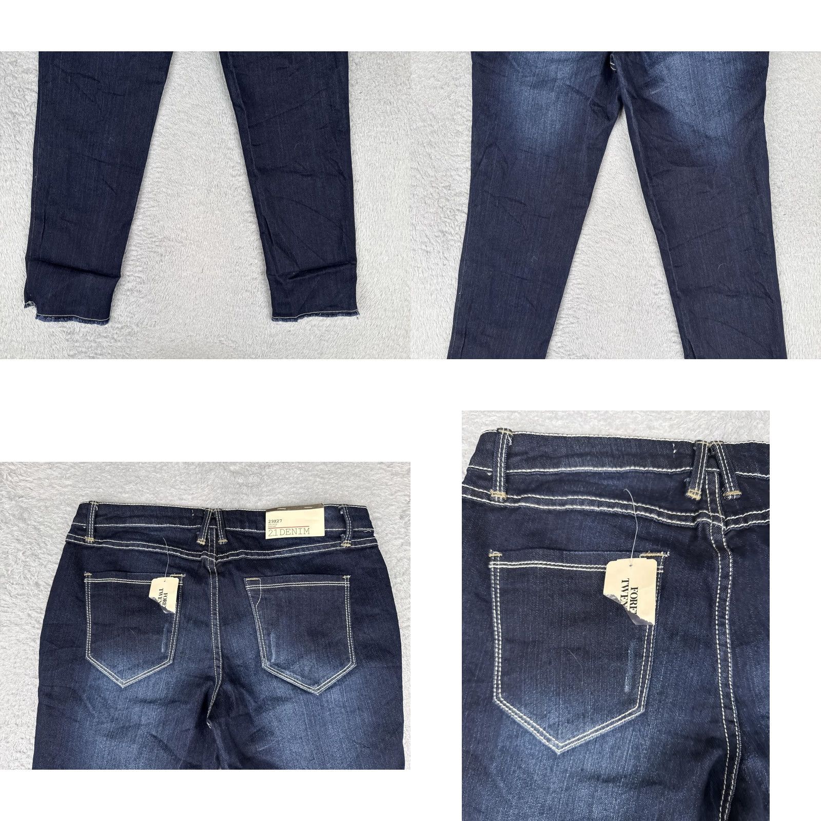 Denime 2.1 Denim Skinny Jeans Womens 29 Blue Dark Wash Distressed Mid Rise 29x27 Slim Size 29" - 10 Thumbnail