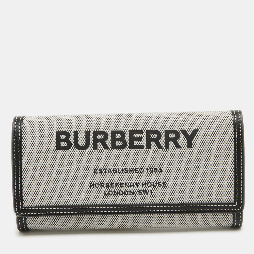 image of Burberry Grey/black Logo Canvas And Leather Halton Continental Wallet, Women's