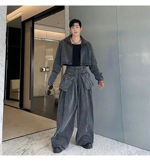 image of Avant Garde Washed Old Silhouette Denim Two Pieces Set in Grey, Men's (Size 30)