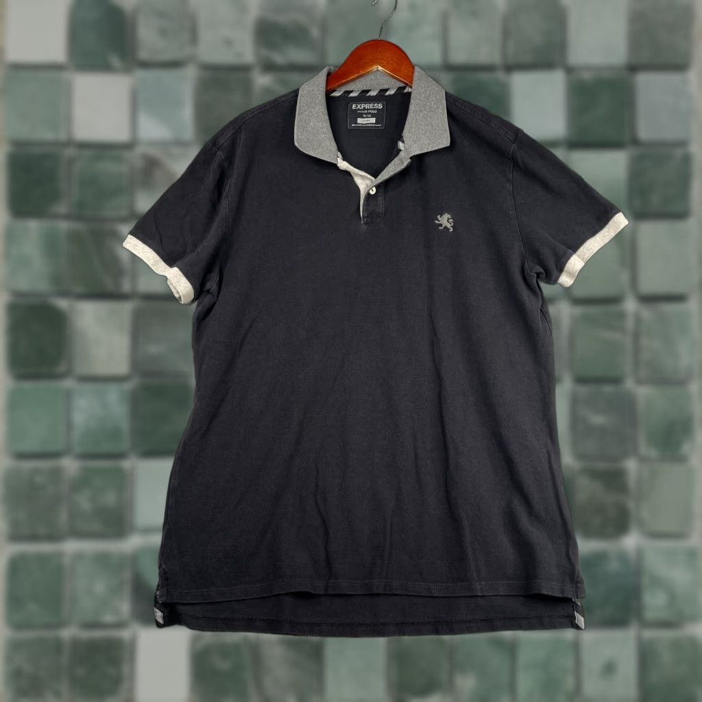 Express Express Polo Shirt Mens XL Black Gray Collar Logo Embroidered Pique Short Sleeve Button Cotton Business Casual Workwear Size US XL / EU 56 / 4 - 1 Thumbnail
