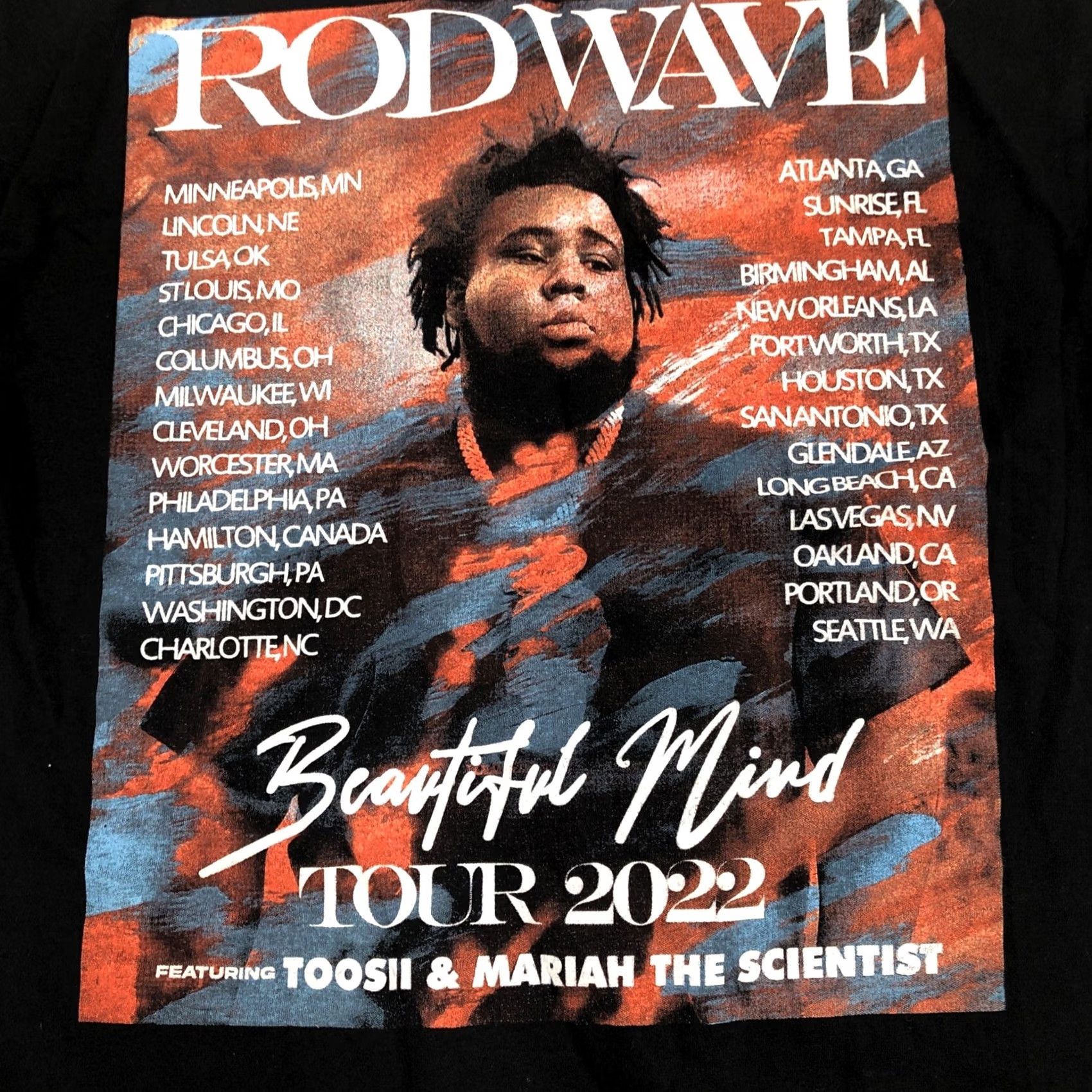 Fruit Of The Loom Rod Wave Beautiful Mind 2022 Tour Graphic T-shirt Medium Black Music Shirt Unisex Adults M Black Rod Wave 2022 Tour Graphic T-Shirt Size US M / EU 48-50 / 2 - 7 Thumbnail
