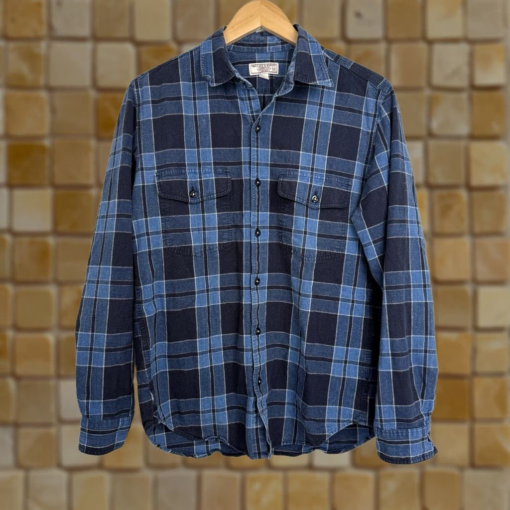 Wallace & Barnes Wallace & Barnes Shirt Mens Mediu Blue Plaid Flannel Button-Up Outdoor Long Sleeve Casual Workwear 42 in Chest Cotton Size US M / EU 48-50 / 2 - 1 Thumbnail