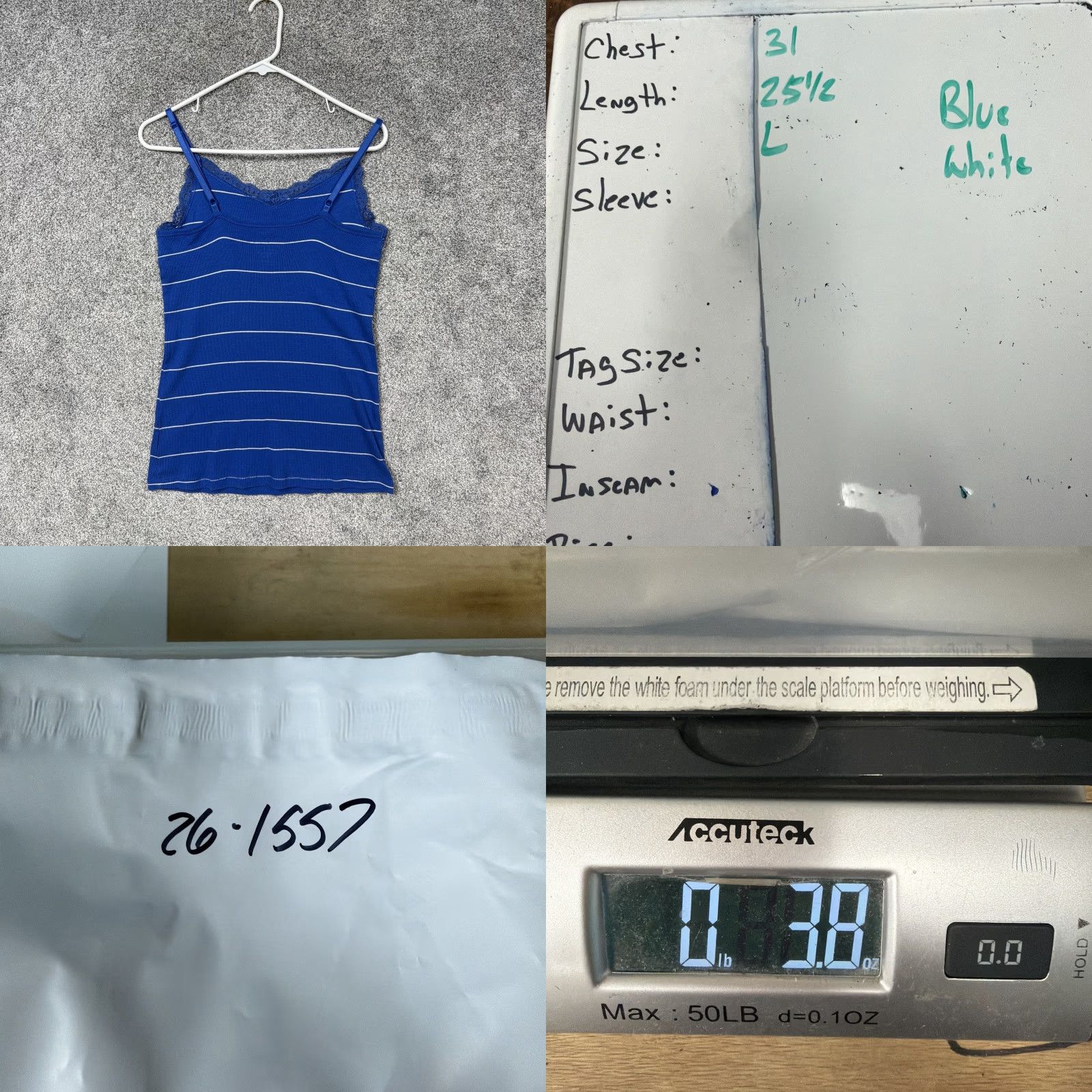 Faded Glory Faded Glory Camisole Tank L Blue White Stripe Lace Stretch Layering Y2K Size ONE SIZE - 8 Thumbnail