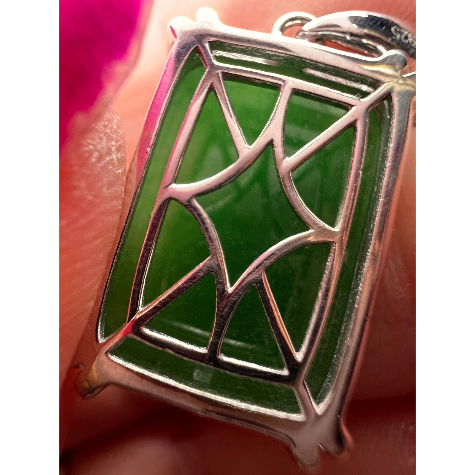 Other Jade pendant and chain necklace in platinum over sterling Size ONE SIZE - 6 Thumbnail