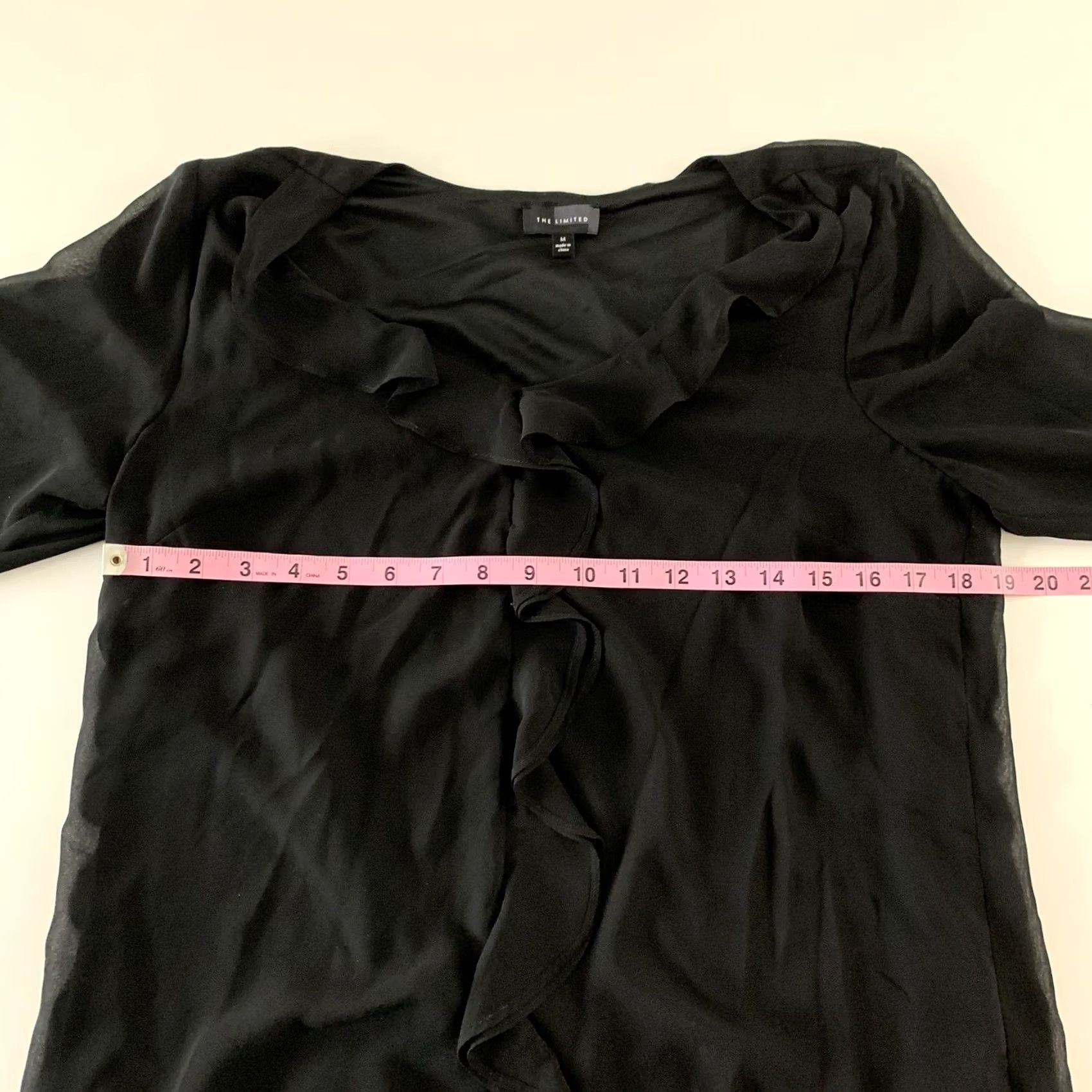 Vintage The Limited Blouse Shirt Women's M Black V-Neck Long Sleeve Sheer Ruffle Front Size M / US 6-8 / IT 42-44 - 3 Thumbnail
