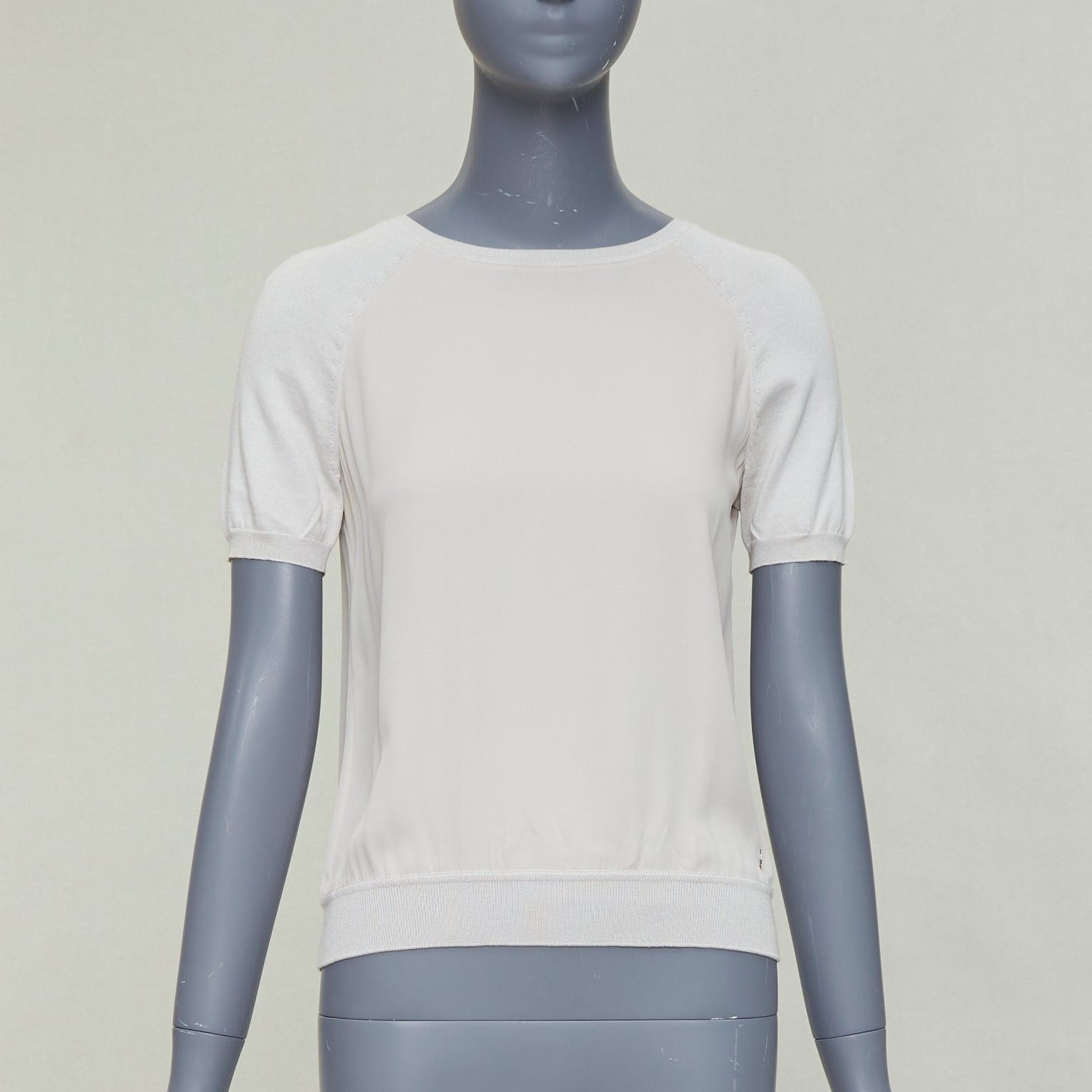 Loro Piana LORO PIANA grey silk bi fabric raglan short sleeve logo charm top IT38 XS Size XS / US 0-2 / IT 36-38 - 1 Thumbnail