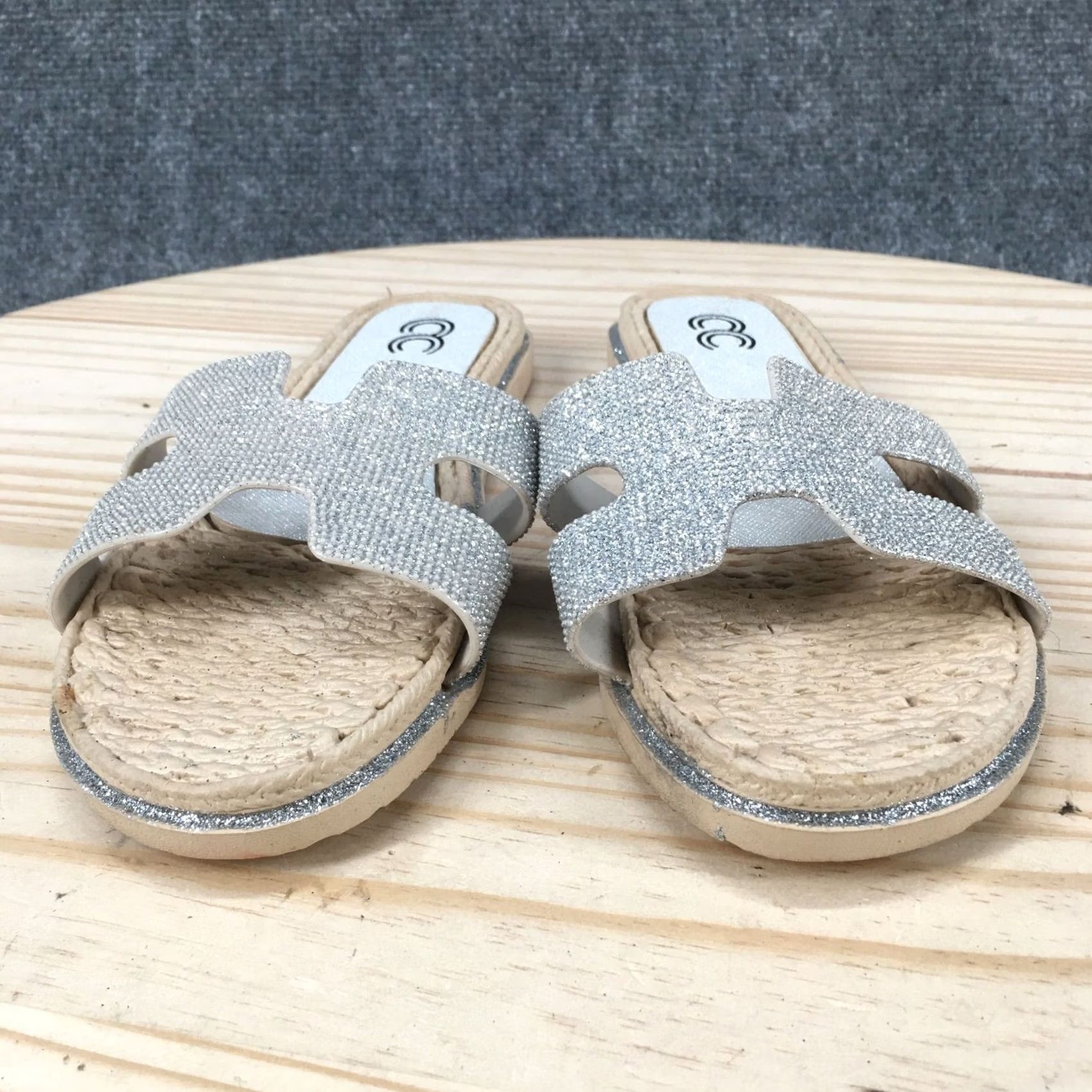 Vintage Cindy Claire Sandals Womens 40 Slide Flats Slip On CC Logo Silver Glitter Casual Size US 9 / IT 39 - 4 Thumbnail