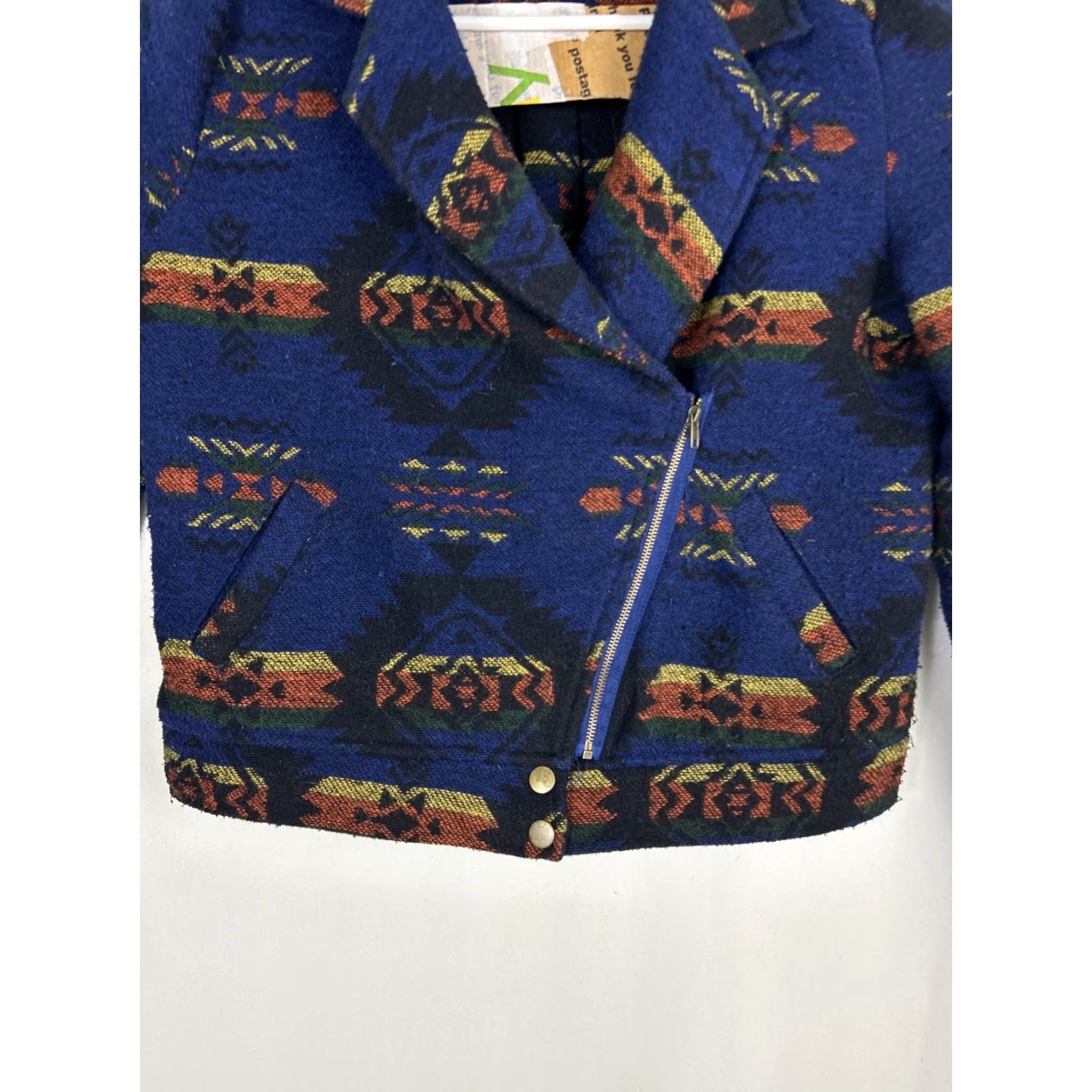Vintage Blu Pepper Jacket Womens M Blue Zip Up Moto Style Southwest Aztec Cropped Size M / US 6-8 / IT 42-44 - 5 Thumbnail