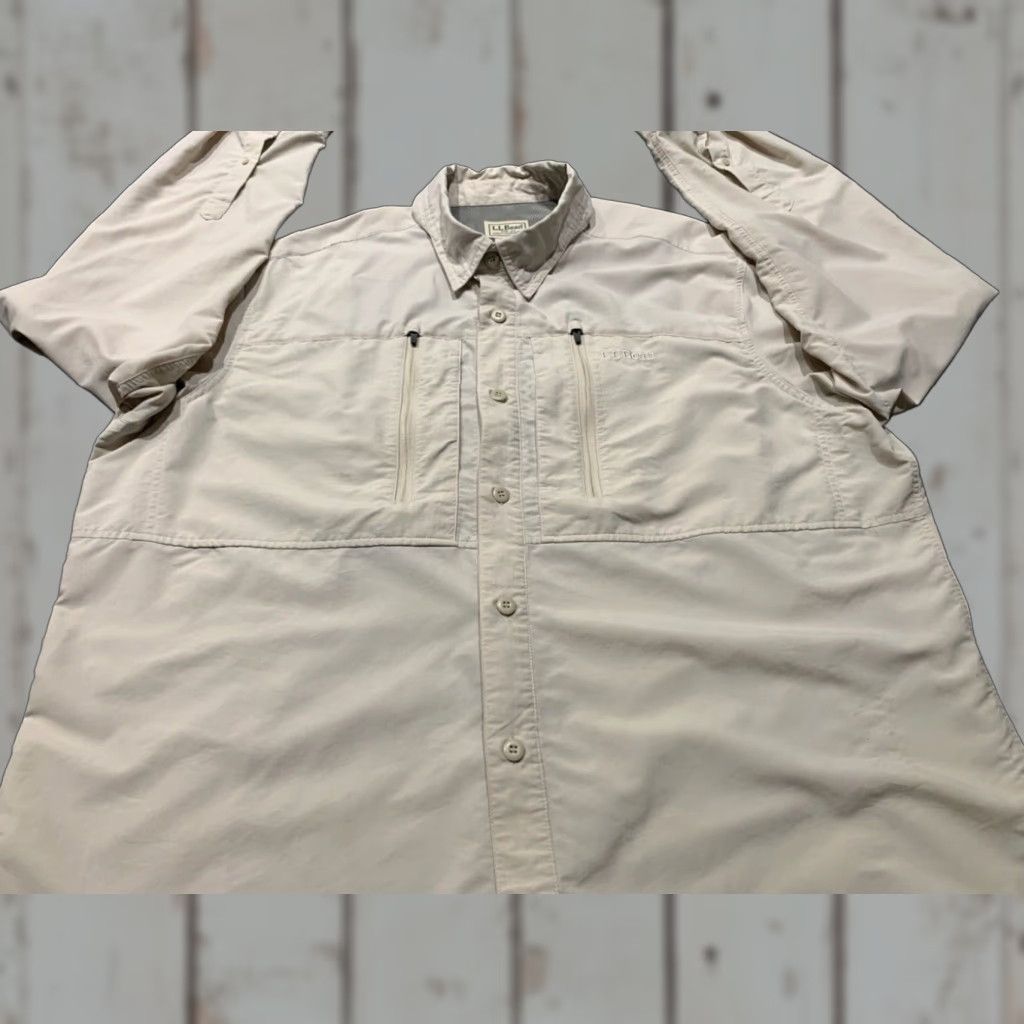 Vintage LL BEAN Button Up Shirt Mens XL Beige Long Sleeve Outdoor Button Down Collar Nylon Poly Blend Size US XL / EU 56 / 4 - 1 Thumbnail
