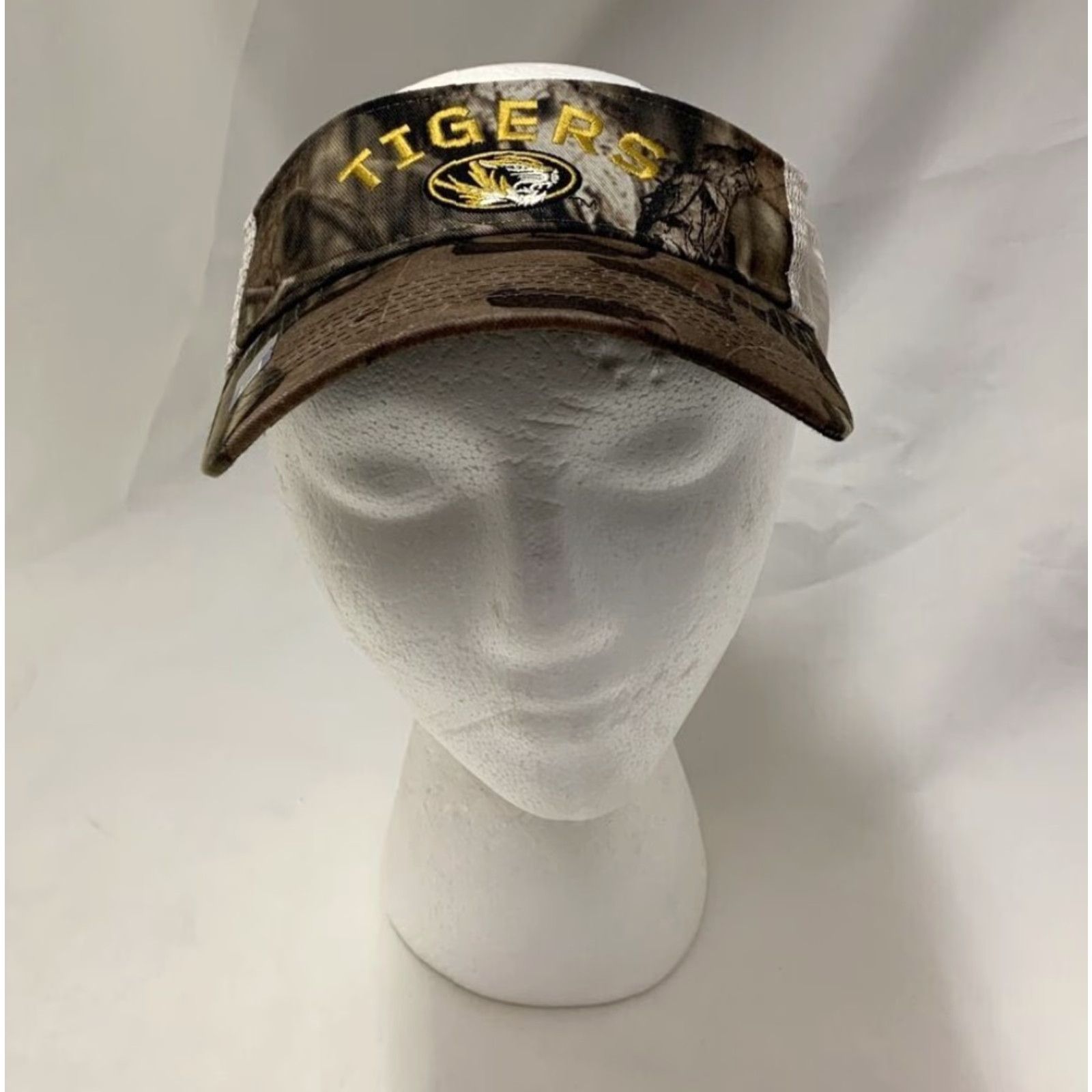 Vintage Missouri Tigers Camo Sun Visor Snap Back Mizzou Brown Cream Yellow Mossy Oak MO Visor Unisex Adults Adjustable Hat Size ONE SIZE - 2 Thumbnail