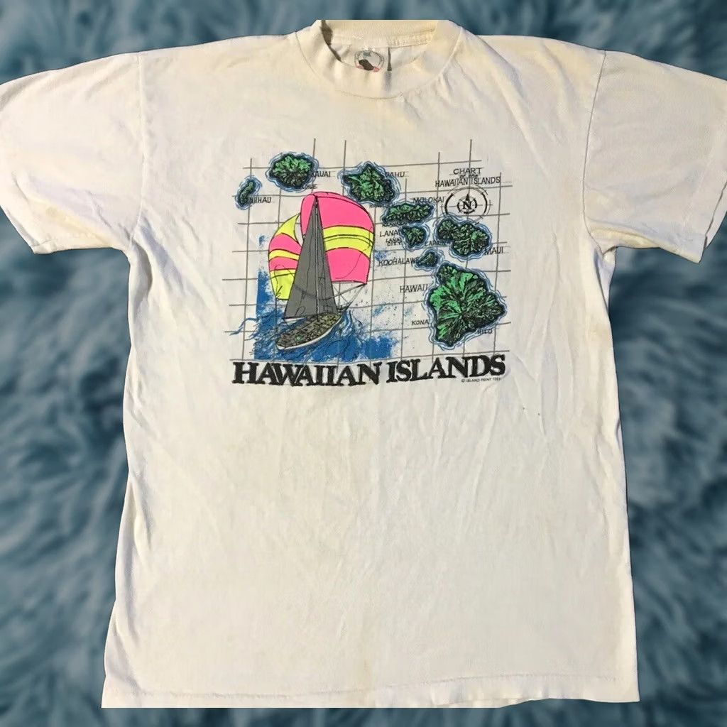 Vintage VINTAGE Hawaii Islands Faded Distress Shirt S White 80s 90s Surf Beach Grunge Art Ocean Ocean Pacific Band: Single Stitch Mens Tee Size US S / EU 44-46 / 1 - 1 Thumbnail