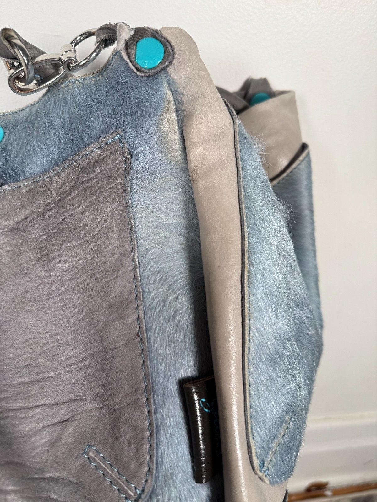 Vintage Y2K GABS Made in Italy Cow Leather Hairy Blue Hobo Bag Size ONE SIZE - 8 Thumbnail