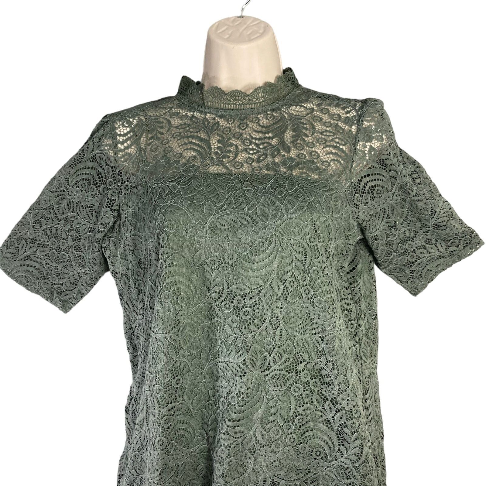 Other Women's M Green Lace Mock Neck Short Sleeve Shirt Tee Size M / US 6-8 / IT 42-44 - 1 Thumbnail