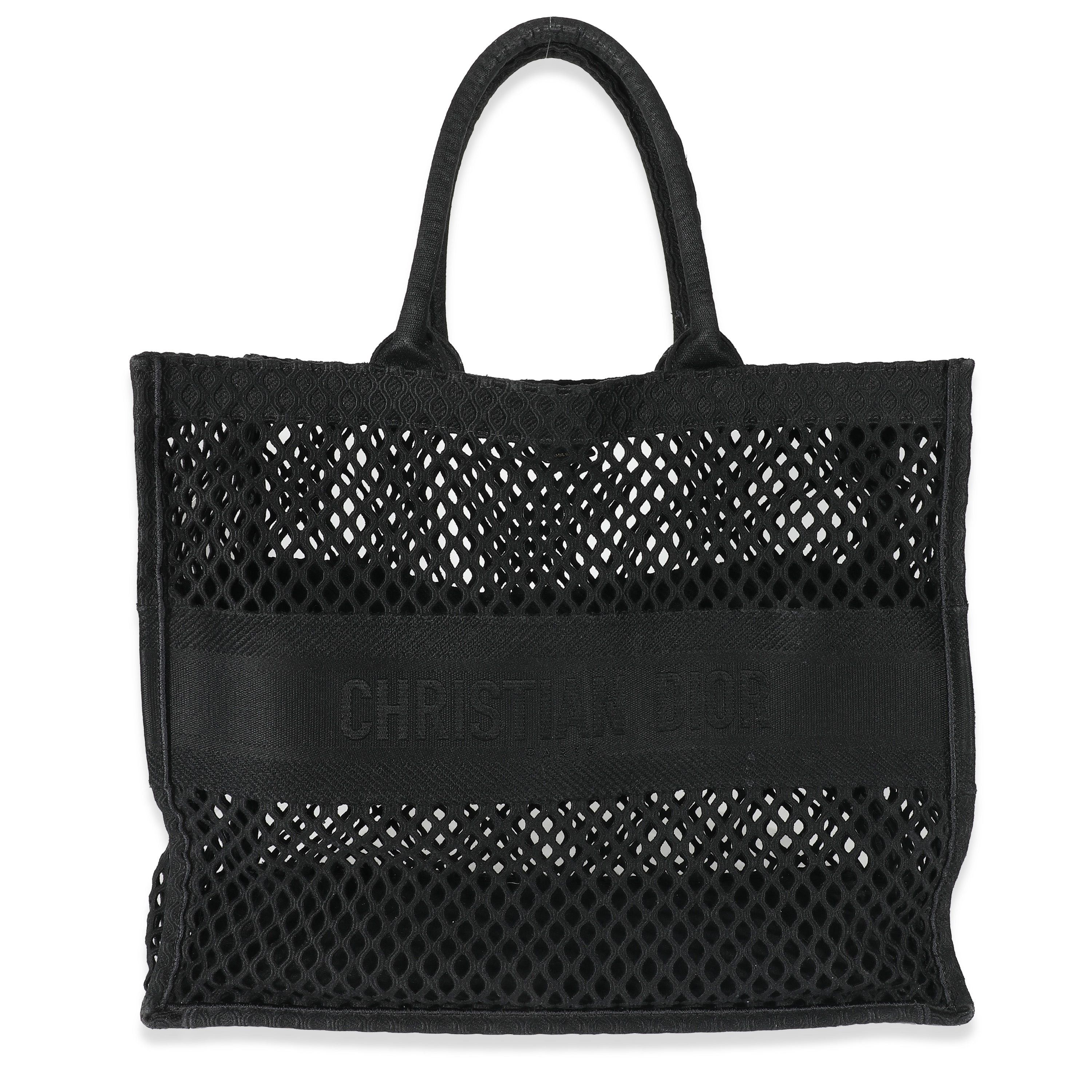 image of Christian Dior Black Mesh Embroidered Canvas Large Book Tote, Women's