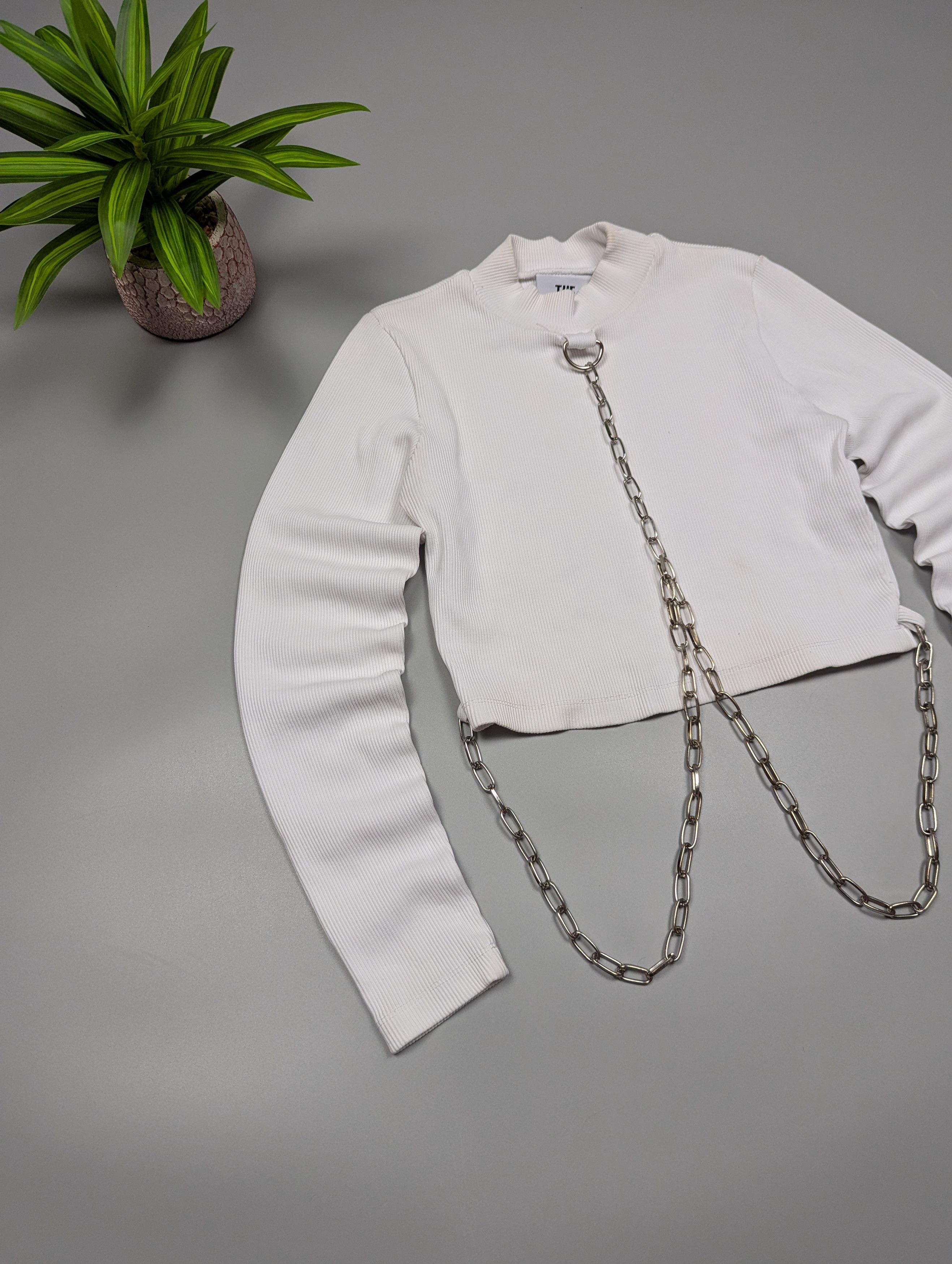 The Ragged Priest The Ragged Priest Ribbed Chain Crop Top M – White Y2K Grunge Size M / US 6-8 / IT 42-44 - 2 Thumbnail