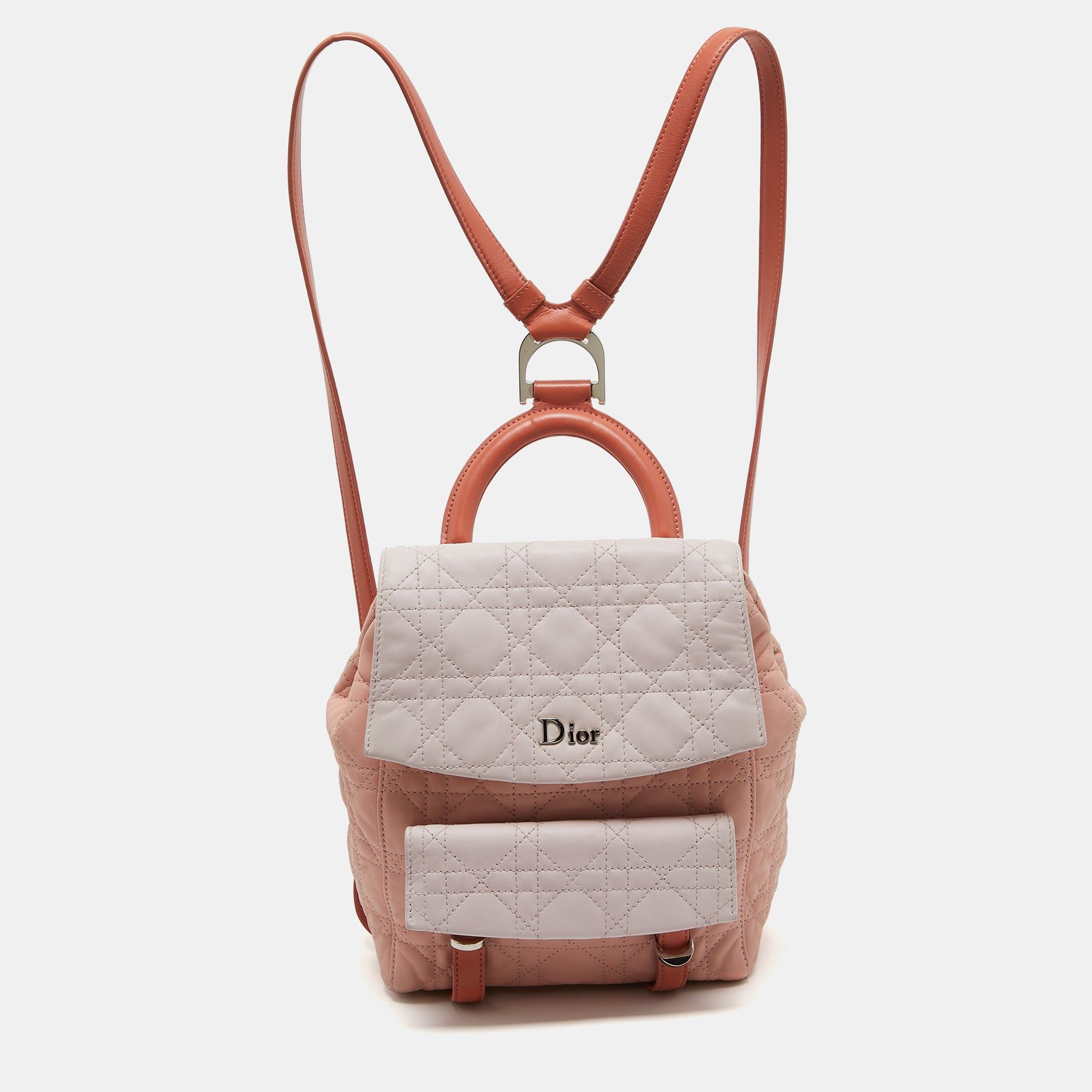 image of Dior Tri Color Cannage Quilted Leather Small Stardust Backpack in Black, Women's