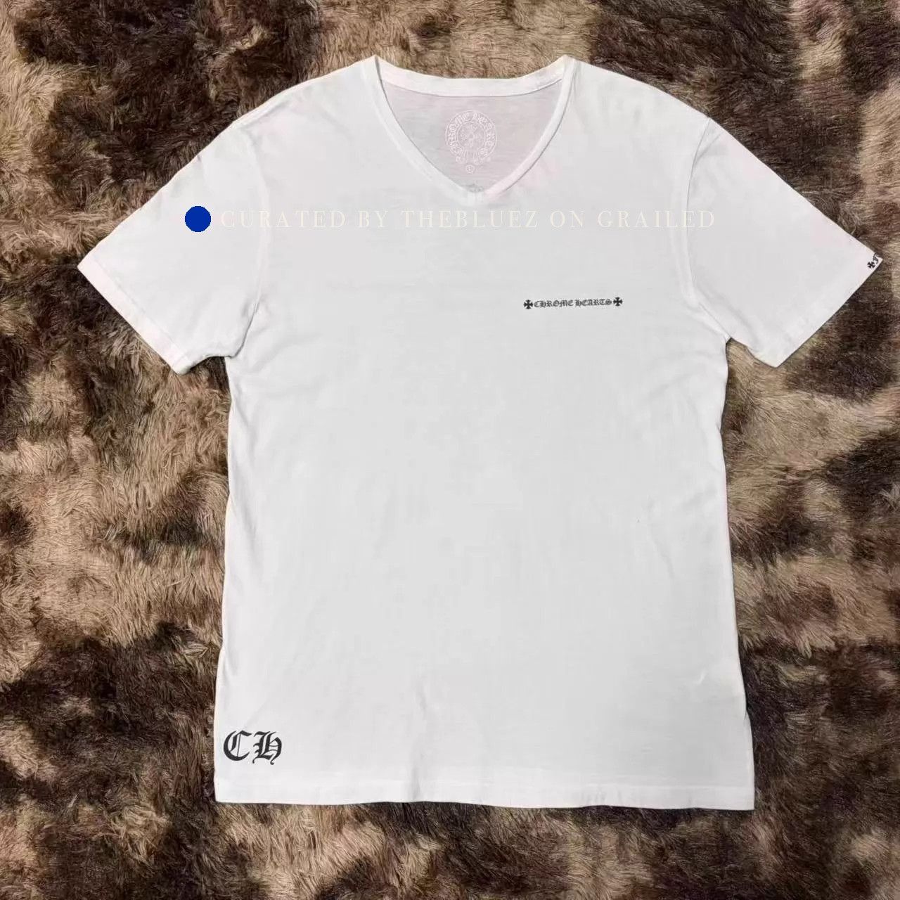 Chrome Hearts Leather and Silver Patch V-Neck T-Shirt | Grailed