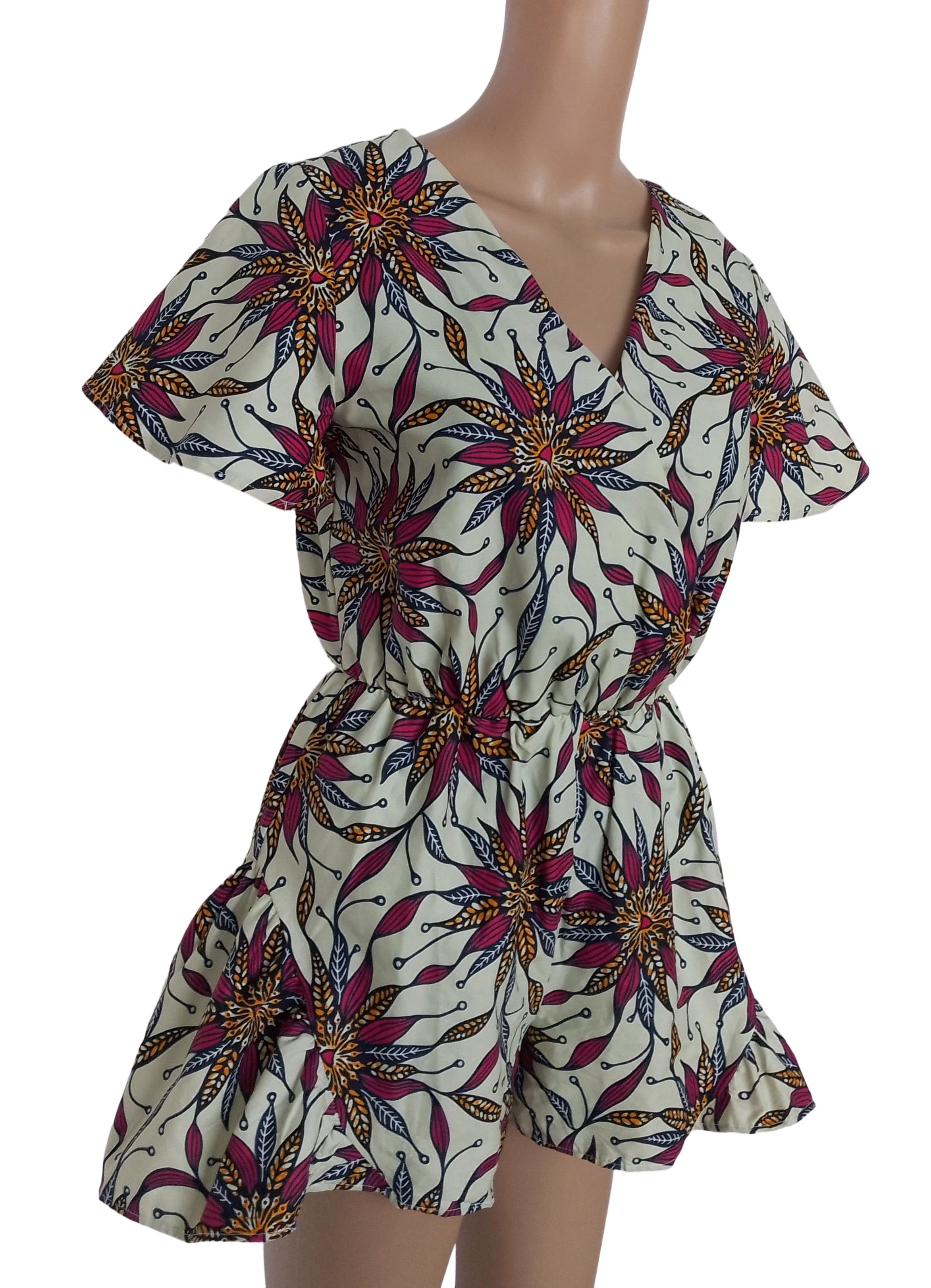 Other Women African Batik Print Jumpsuit Unique Vintage Romper Size 28" / US 6 / IT 42 - 3 Thumbnail