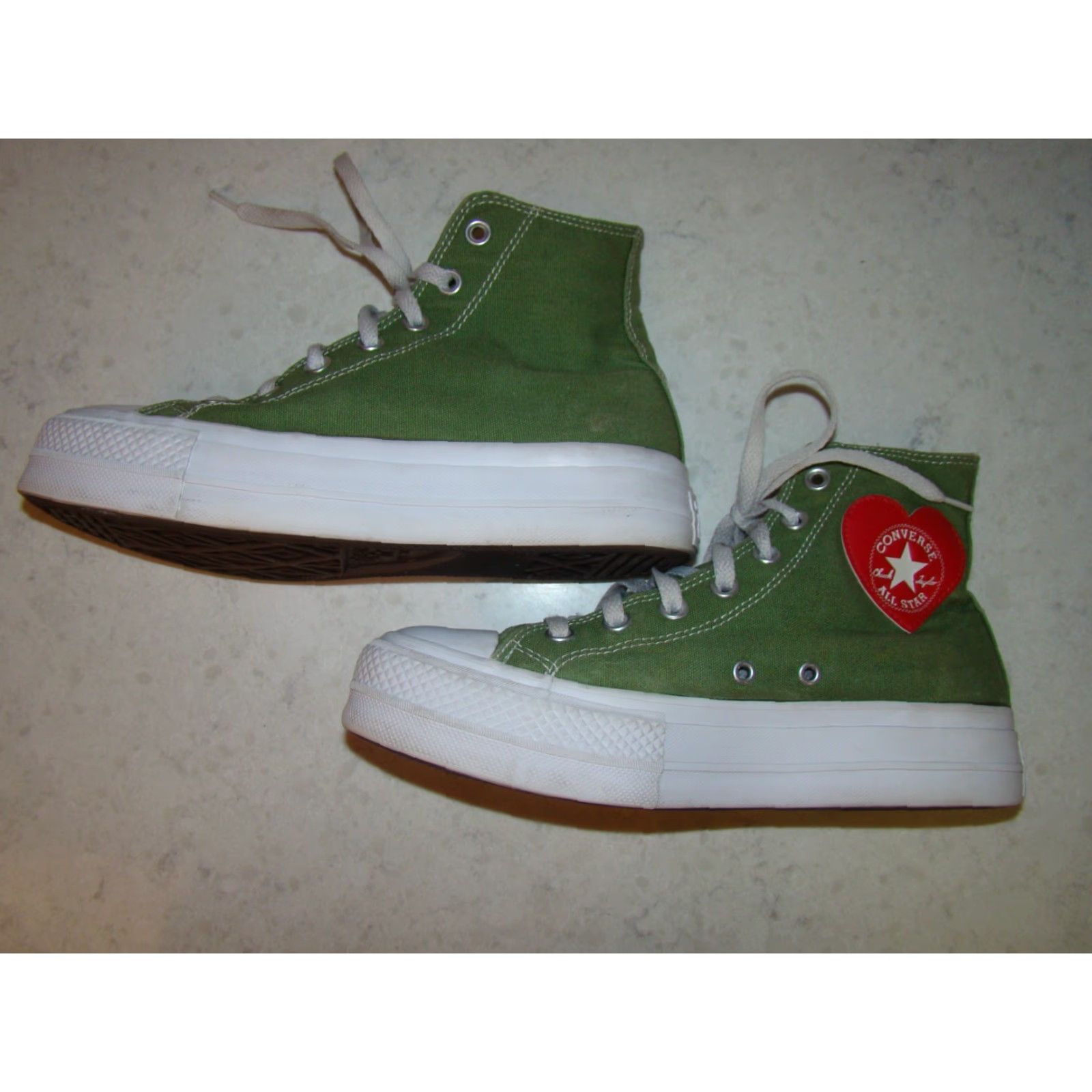Converse Converse All Star High Top Platform Green Heart Sneaker Womens Mens 7.5 5.5 Canvas Cushioned Rubber Shoes Size M / US 6-8 / IT 42-44 - 6 Thumbnail