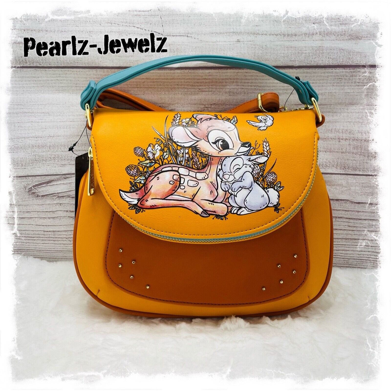 image of Disney Loungefly Bambi Thumper Floral Forest Brown Crossbody Bag, Women's