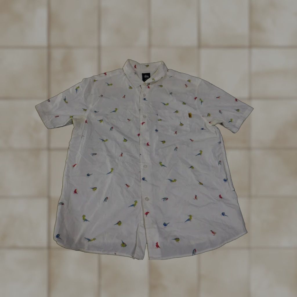 Vintage Stussy Shirt Mens Medium White Parrot Bird Print Button Up Short Sleeve Casual Size US M / EU 48-50 / 2 - 1 Thumbnail