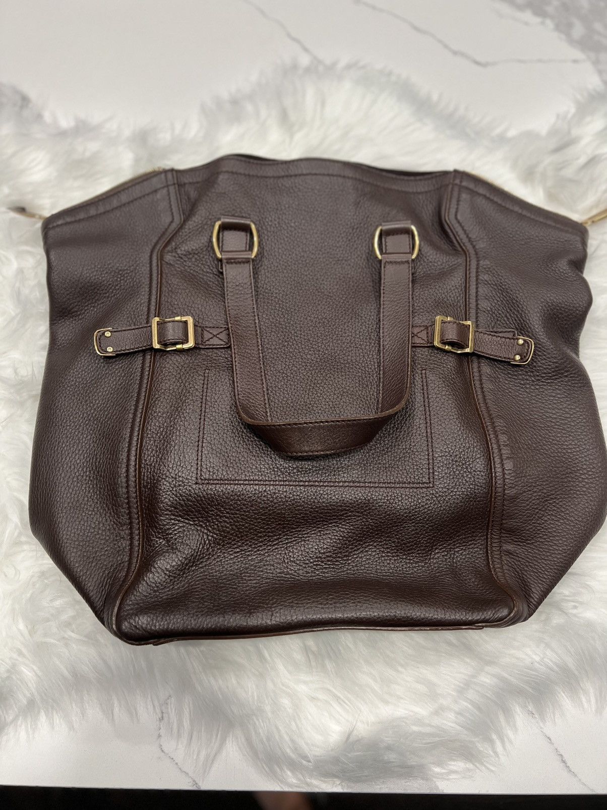 Yves Saint Laurent Yves Saint Laurent Rive Gauche Chocolate Brown Leather Tote Size ONE SIZE - 12 Thumbnail