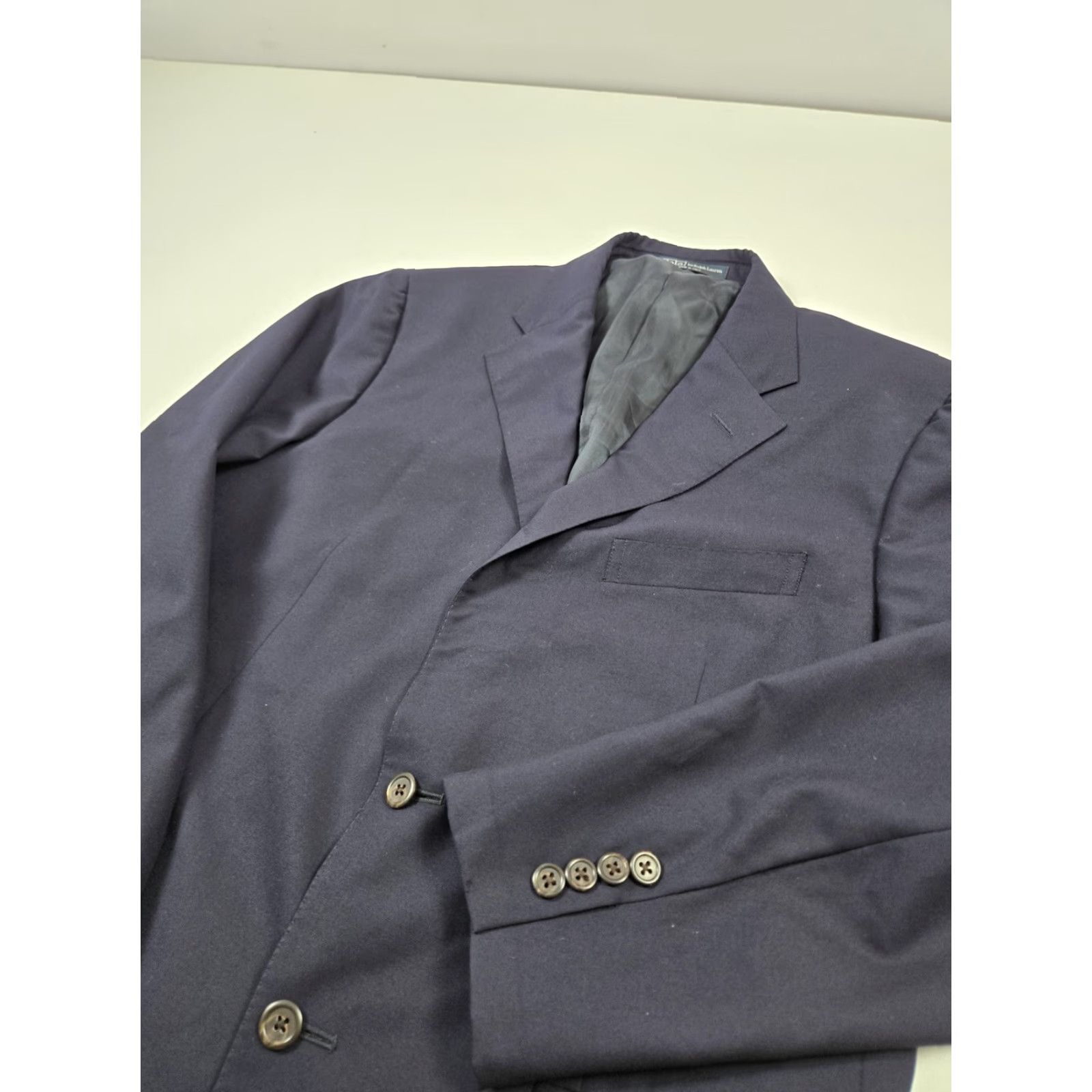 Polo Ralph Lauren Polo Ralph Lauren Sport Coat Jacket Mens 42R Navy Wool Made In Italy Blazer Notch Lapel Three-Button Front Used Size US XL / EU 56 / 4 - 2 Thumbnail